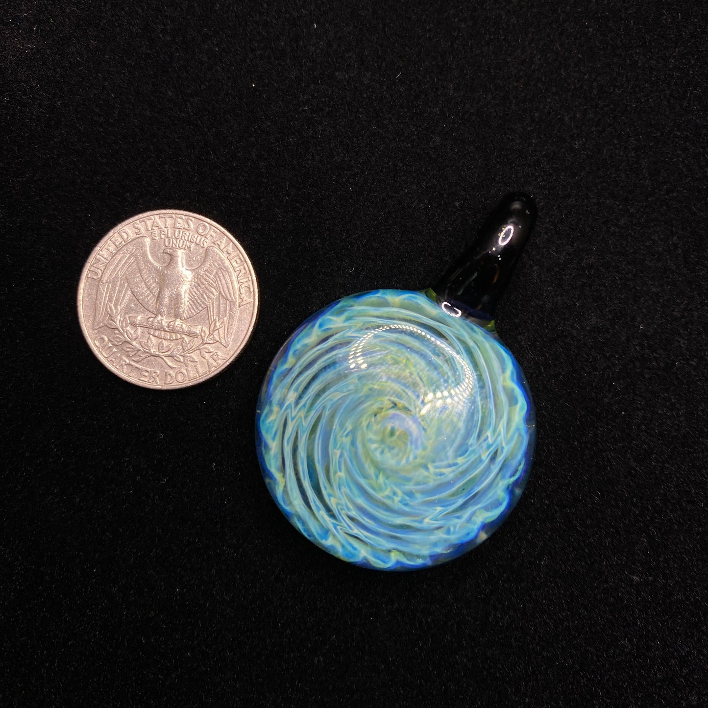 Blown Glass Pendant with Green and Blue Spiral and Galaxy