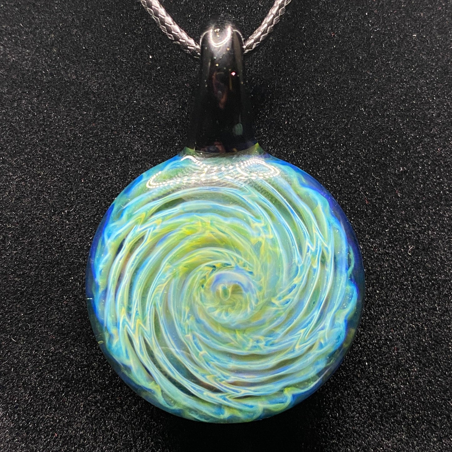 Blown Glass Pendant with Green and Blue Spiral and Galaxy