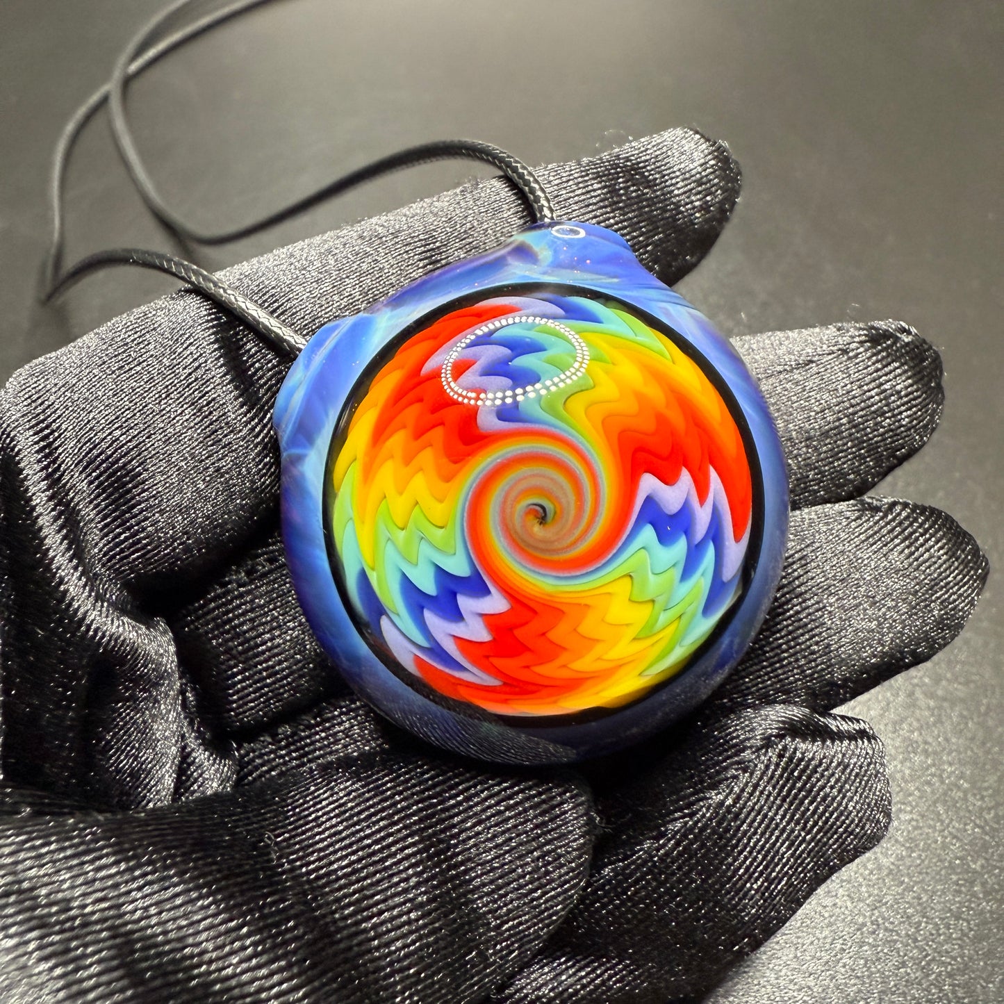 Psychedelic Borosilicate Glass Rainbow Wigwag Pendant