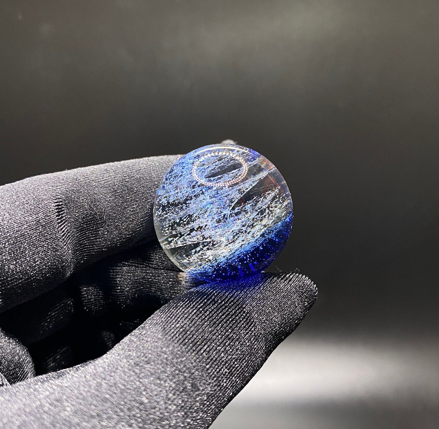 Borosilicate Glass Marble with Dichroic Spiral and Blue UV Reactive Glass 1.04 inch || Boro Marble Sparkling Blue and Teal Dichro