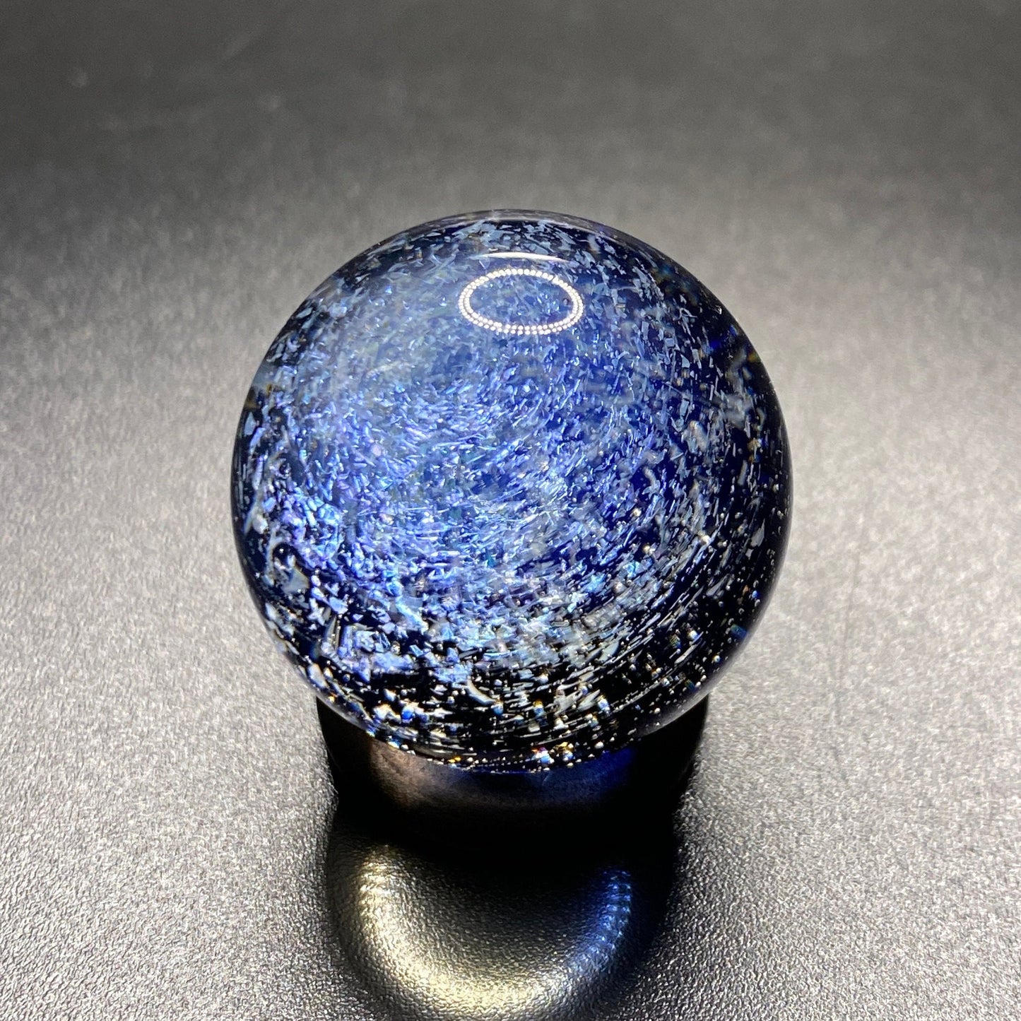 Borosilicate Glass Marble with Dichroic Spiral and Blue UV Reactive Glass 1.04 inch || Boro Marble Sparkling Blue and Teal Dichro