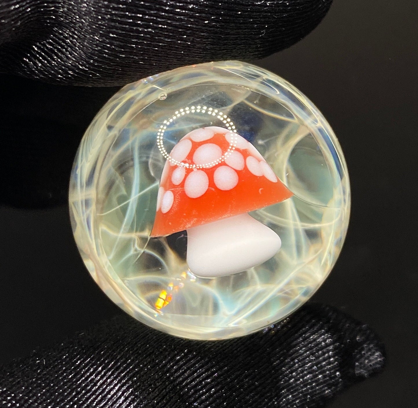 Mushroom Marble Borosilicate Glass with Silver Chaos Fume 1.13 Inch || Handmade Glass Art Marble || Mushroom Decor || Heady Glass Marbles