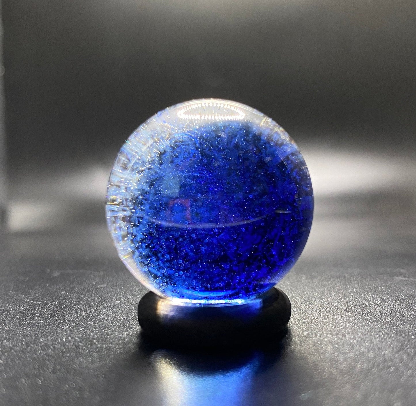 Borosilicate Glass Marble with Dichroic Spiral and Blue UV Reactive Glass 1.04 inch || Boro Marble Sparkling Blue and Teal Dichro