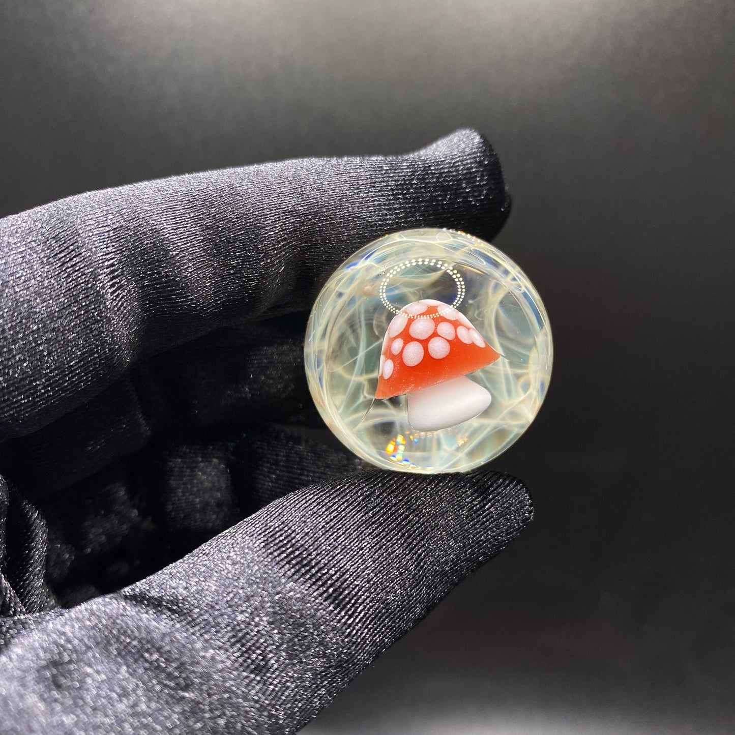 Mushroom Marble Borosilicate Glass with Silver Chaos Fume 1.13 Inch || Handmade Glass Art Marble || Mushroom Decor || Heady Glass Marbles