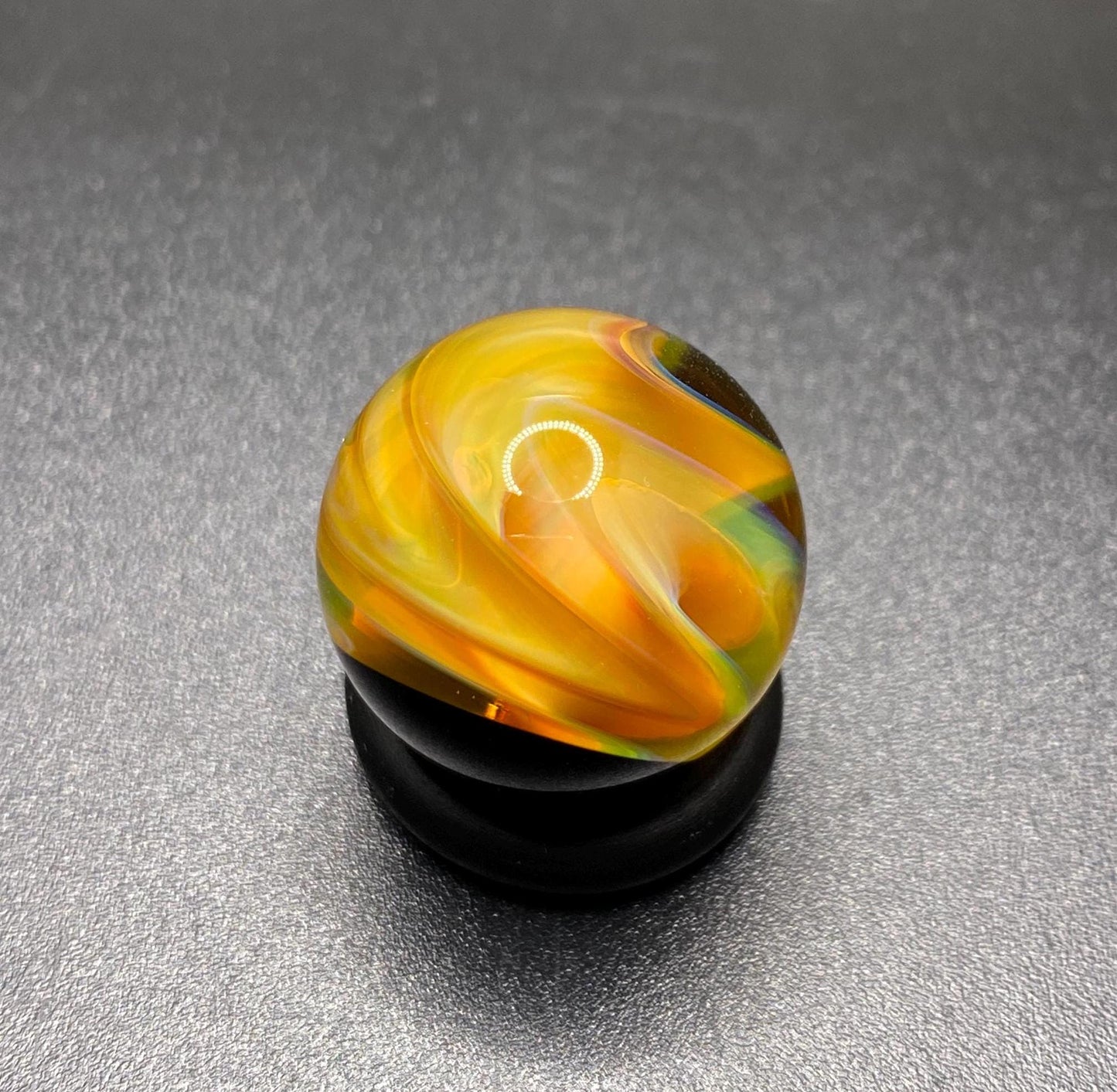 Handmade Glass Marble with Silver Fume Spiral .81 Inch - Heady Glass Art Marble - Includes Wooden Display Stand
