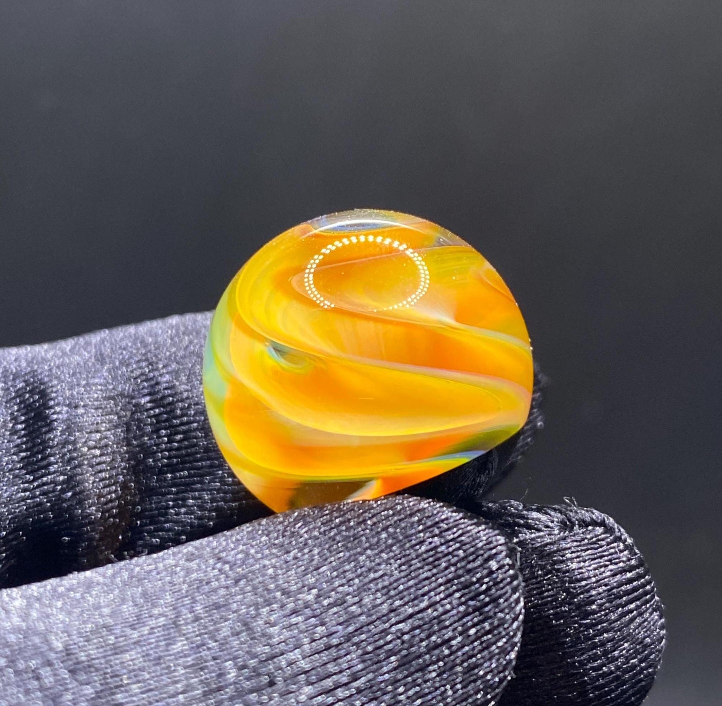 Handmade Glass Marble with Silver Fume Spiral .81 Inch - Heady Glass Art Marble - Includes Wooden Display Stand