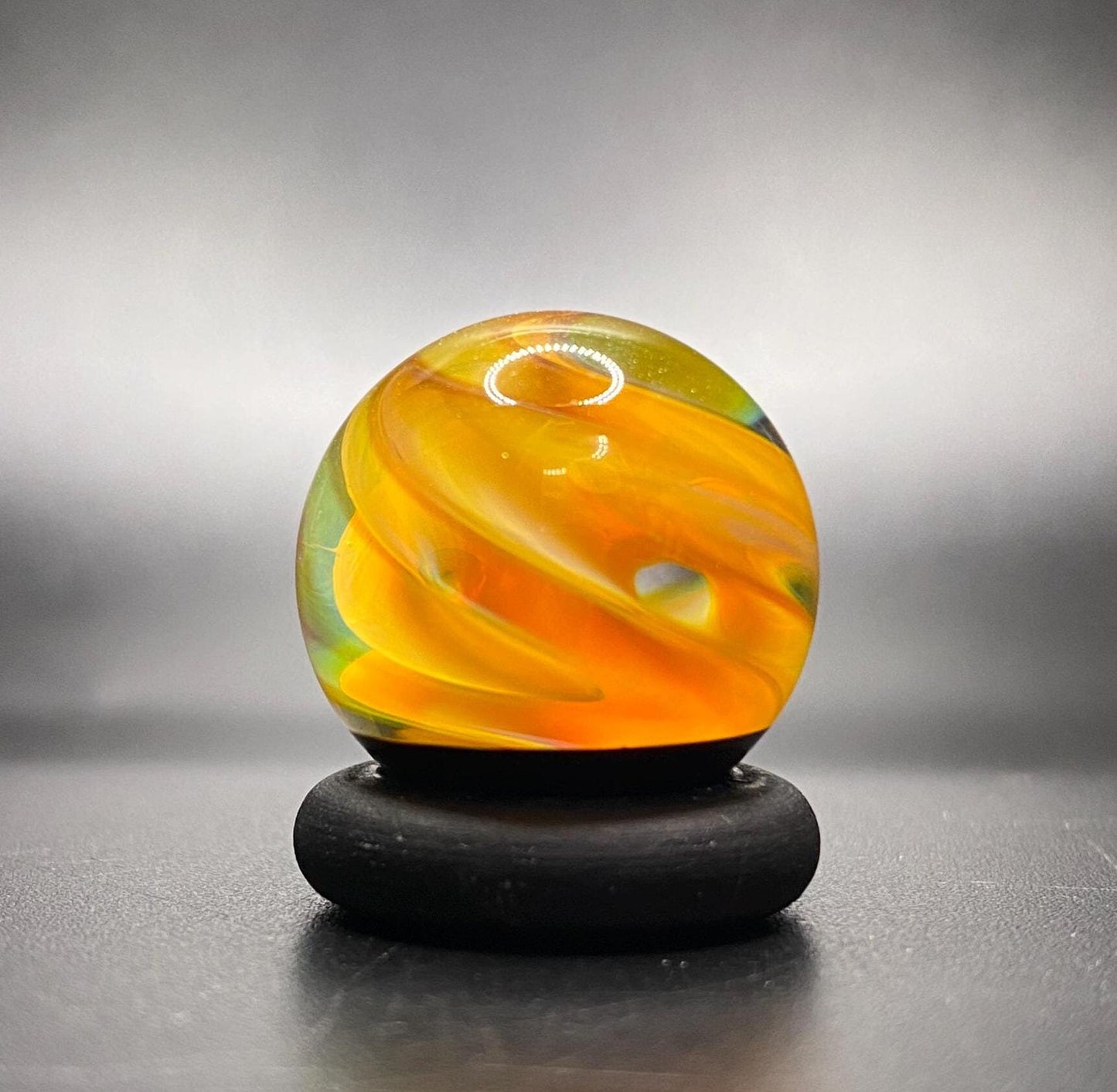 Handmade Glass Marble with Silver Fume Spiral .81 Inch - Heady Glass Art Marble - Includes Wooden Display Stand