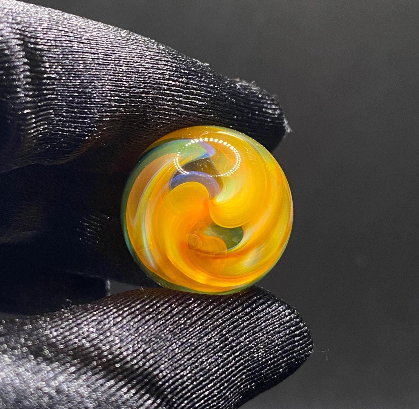 Handmade Glass Marble with Silver Fume Spiral .81 Inch - Heady Glass Art Marble - Includes Wooden Display Stand
