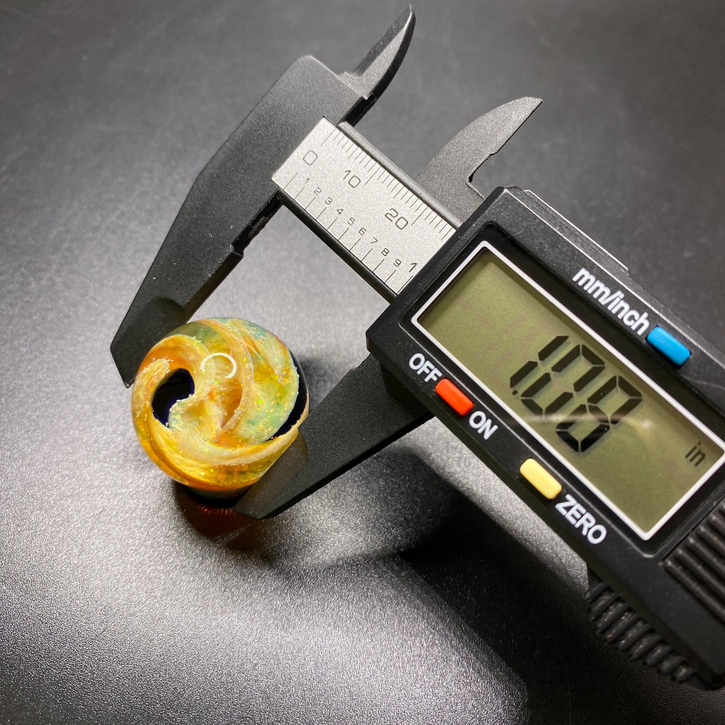 1.08 Inch Handmade Glass Marble with Silver Fume Spiral and Crushed Opal - Heady Glass Art - Includes Wooden Display Stand