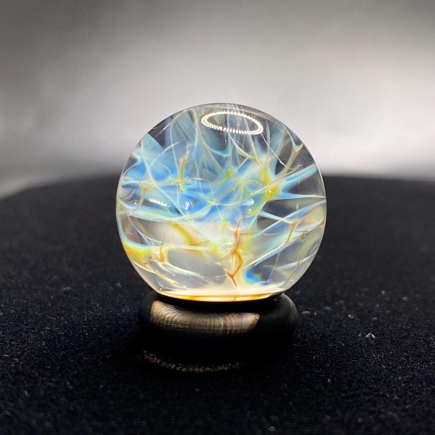 1.00 Inch Handmade Glass Marble || Silver Chaos Fume Technique with Electrum Backing