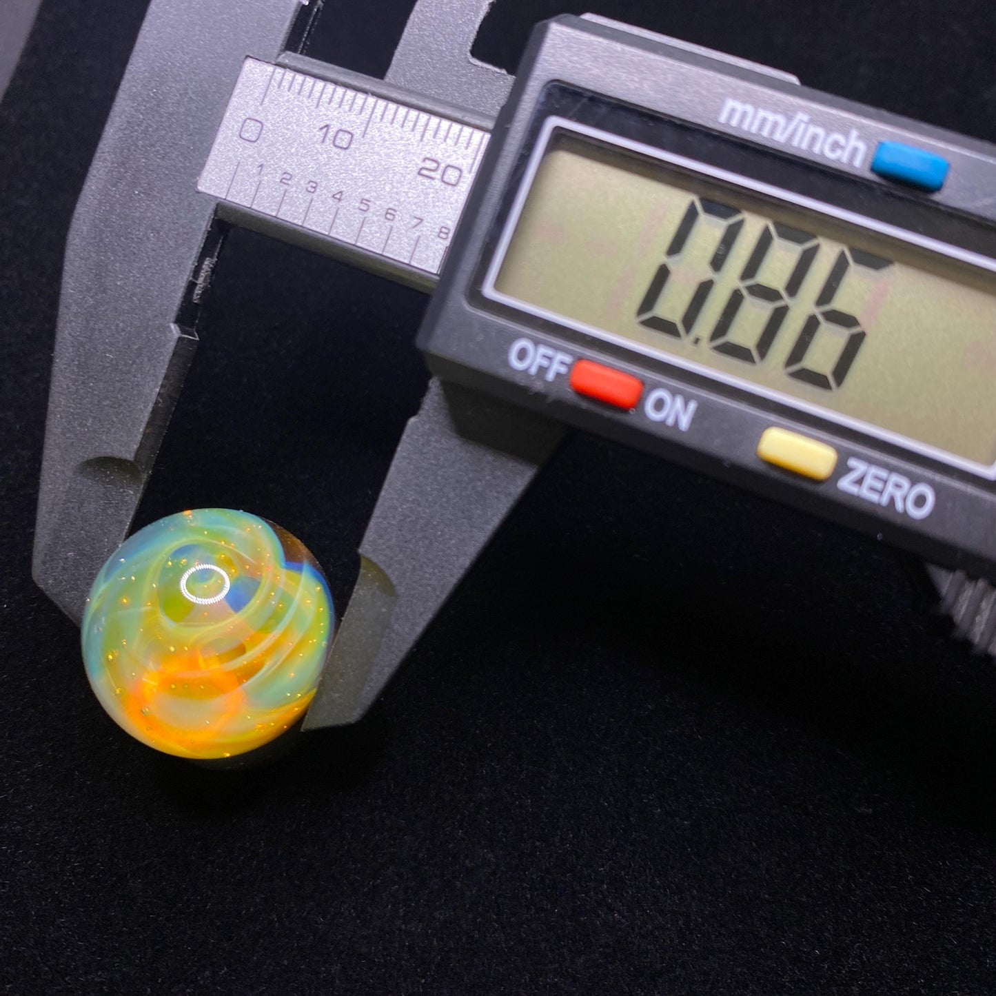 Handmade Glass Marble with Silver Fume Spiral and Electrum Accent .86 Inch - Free Wooden Display Stand Included