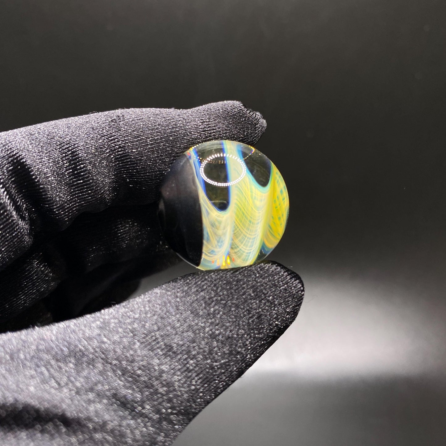Silver Fumed Spiral Handmade Glass Marble with Electrum Backing .91 Inch