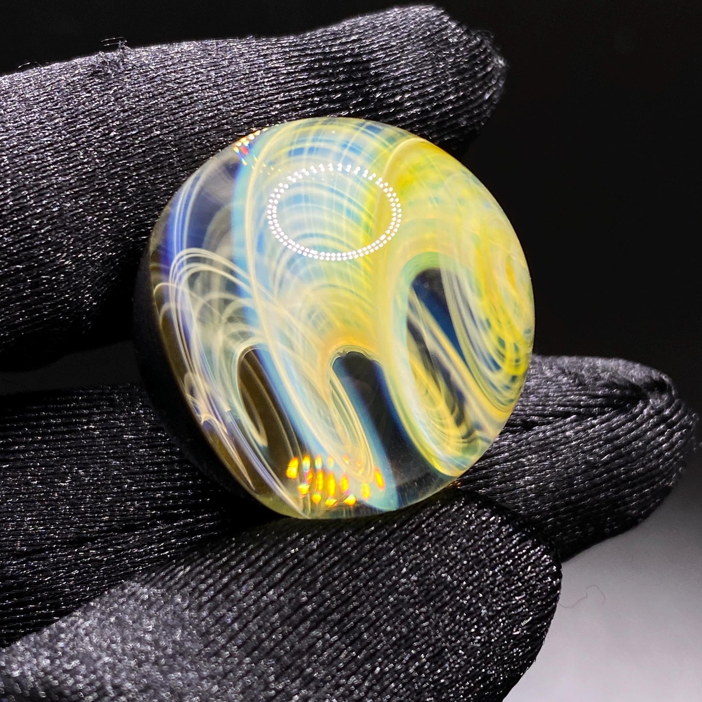 Silver Fumed Spiral Handmade Glass Marble with Electrum Backing .91 Inch