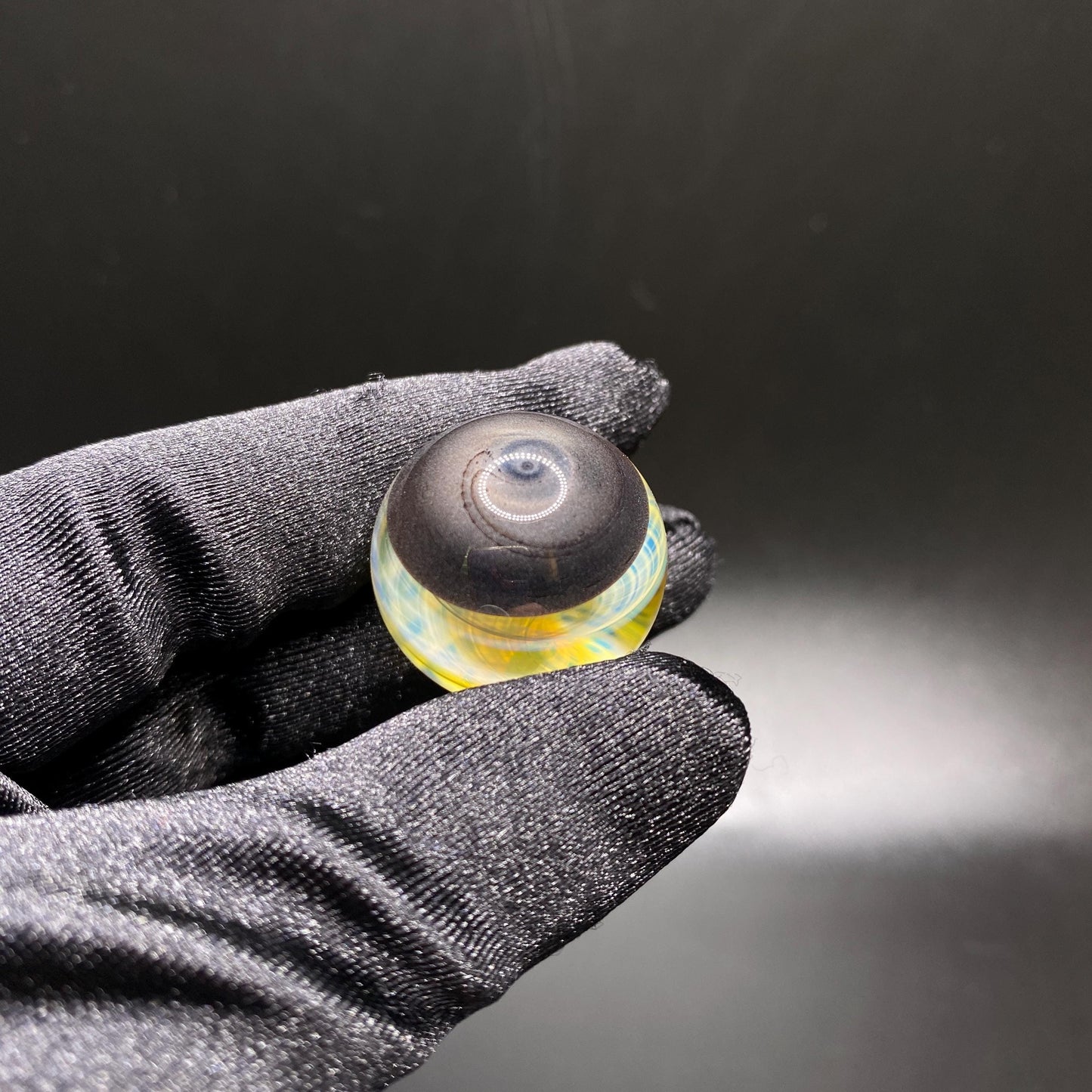 Silver Fumed Spiral Handmade Glass Marble with Electrum Backing .91 Inch