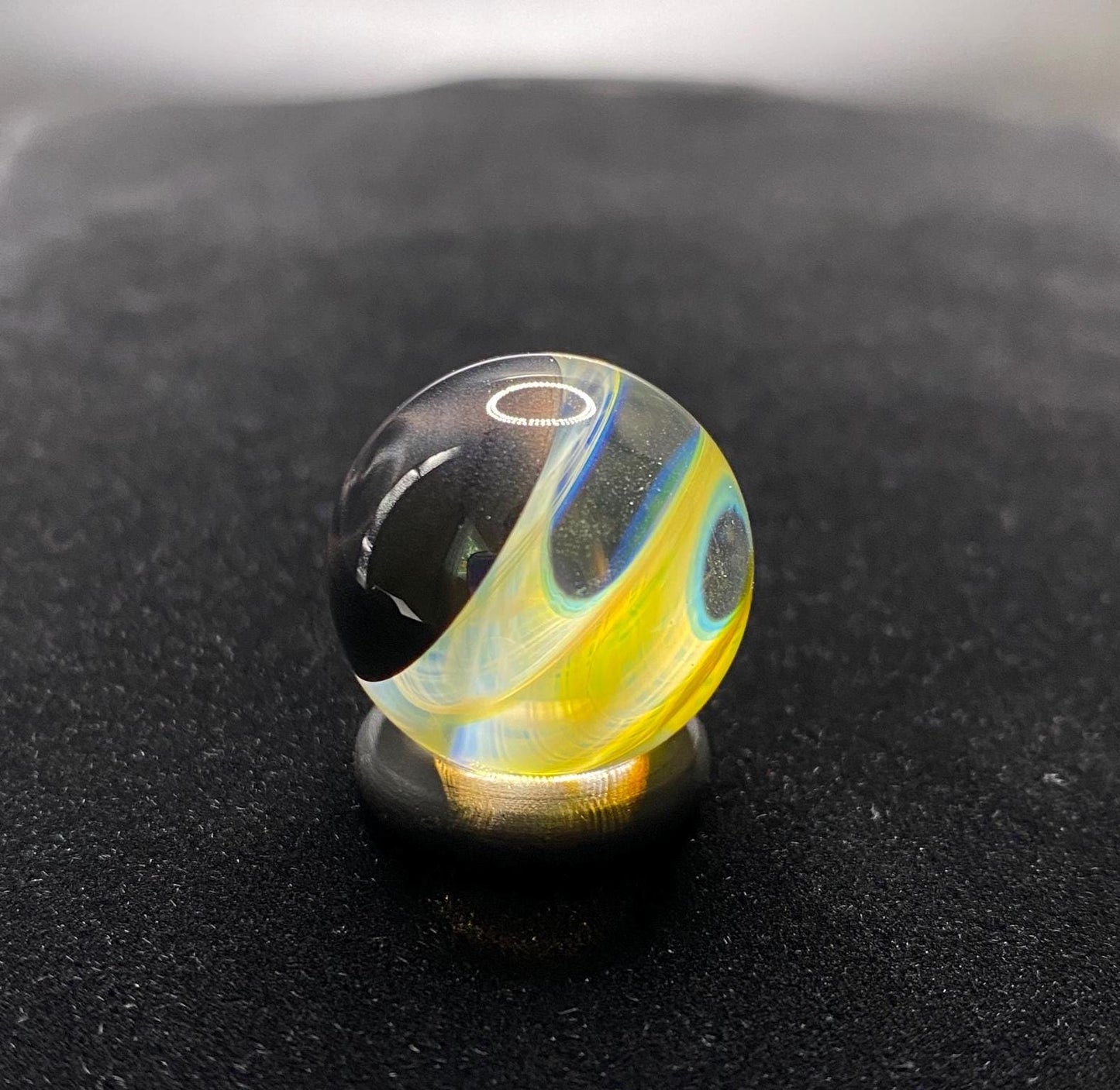 Silver Fumed Spiral Handmade Glass Marble with Electrum Backing .91 Inch