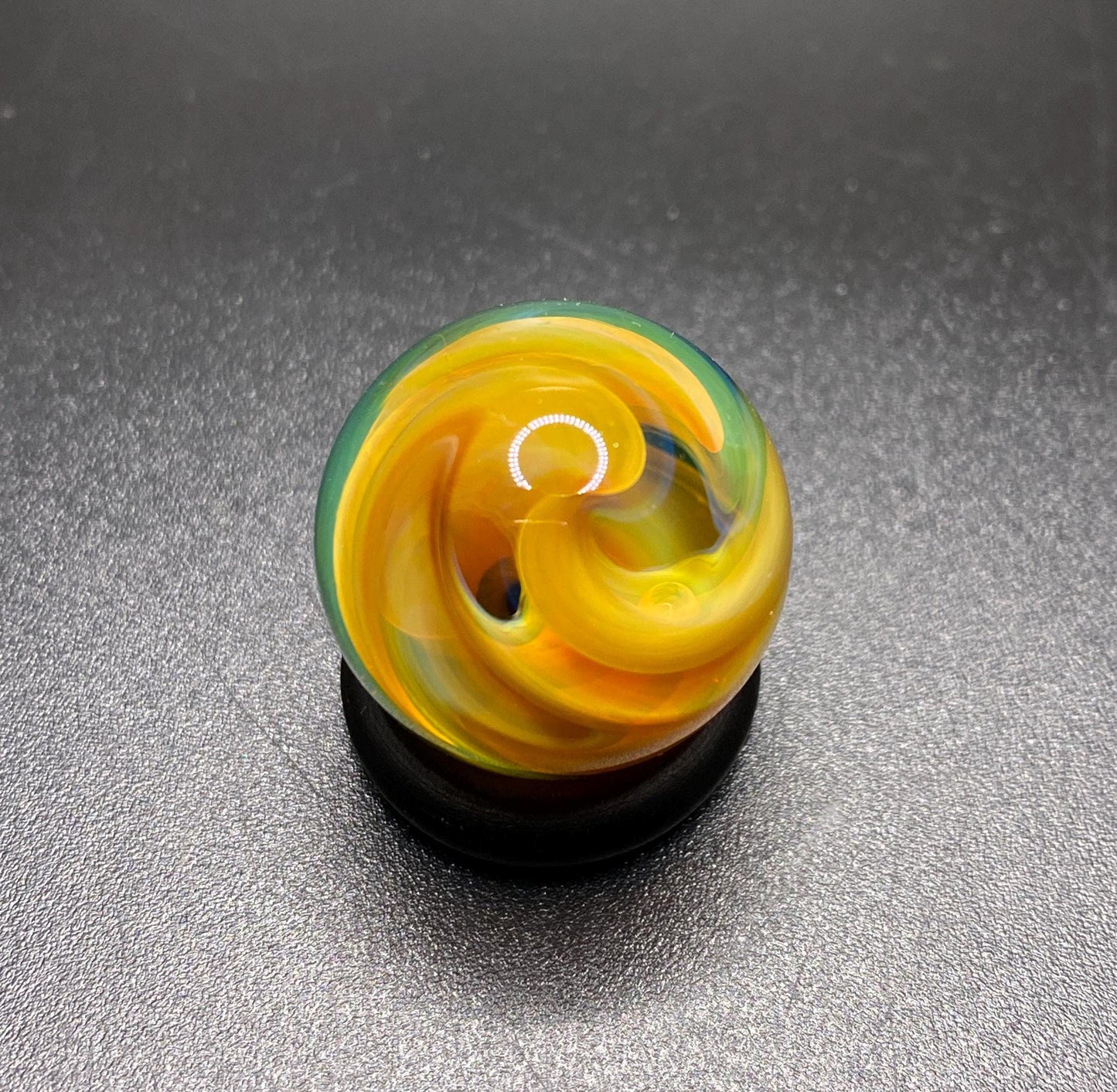 Handmade Glass Marble with Silver Fume Spiral .81 Inch - Heady Glass Art Marble - Includes Wooden Display Stand
