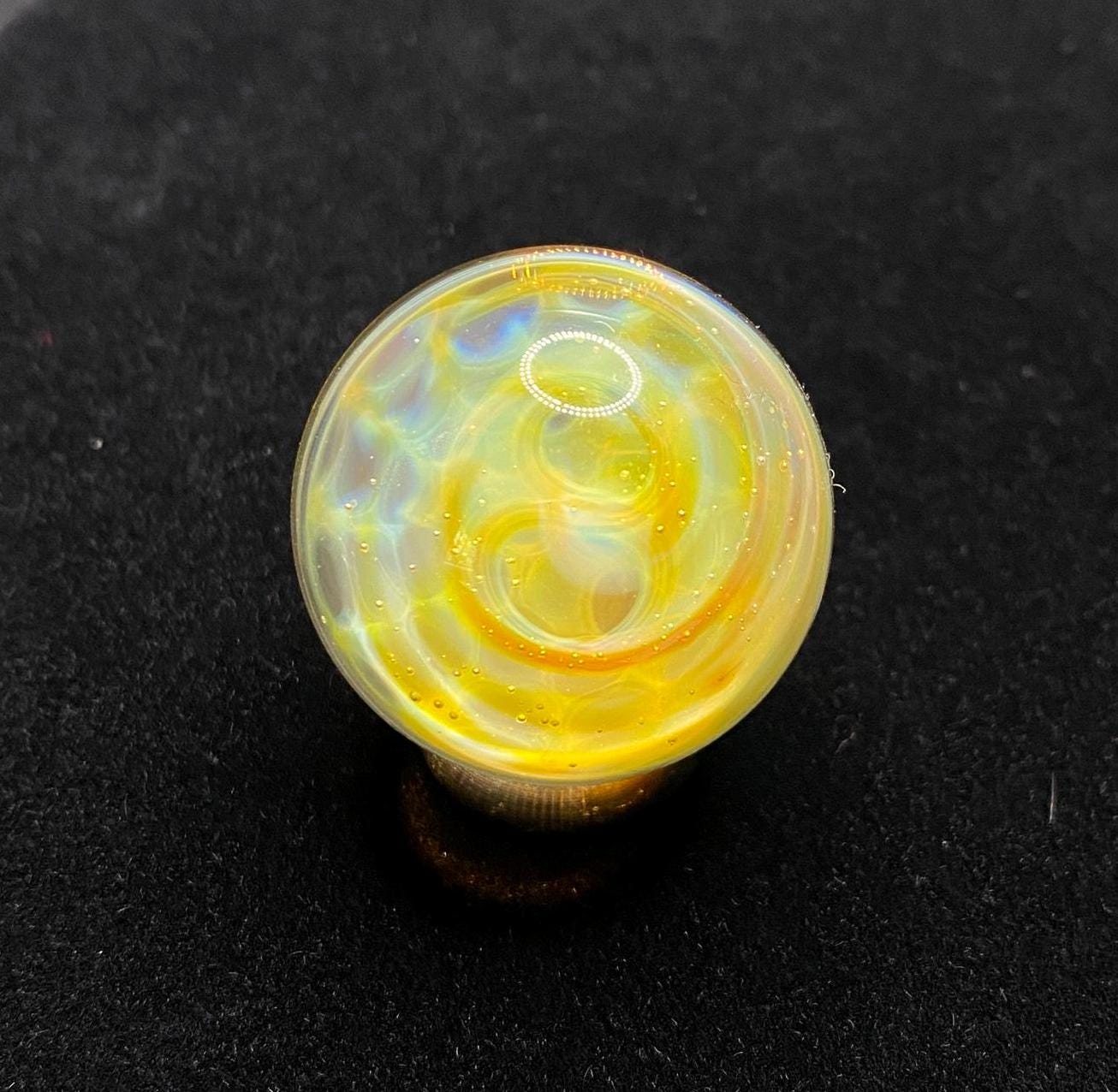 1.26 Inch Handcrafted Borosilicate Glass Marble with Silver Fume - Heady Glass Art Marble - Includes Wooden Display Stand