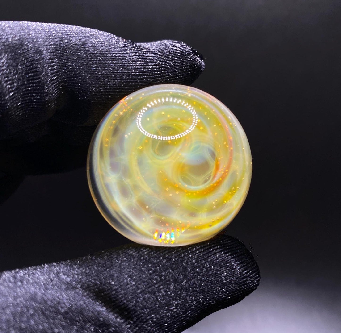 1.26 Inch Handcrafted Borosilicate Glass Marble with Silver Fume - Heady Glass Art Marble - Includes Wooden Display Stand