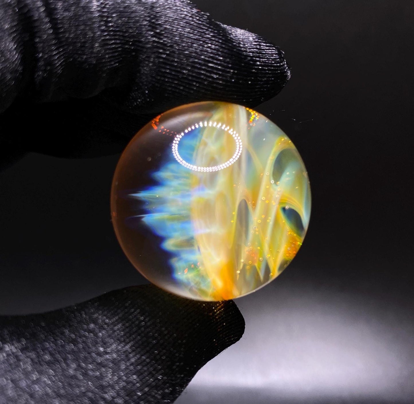 1.26 Inch Handcrafted Borosilicate Glass Marble with Silver Fume - Heady Glass Art Marble - Includes Wooden Display Stand