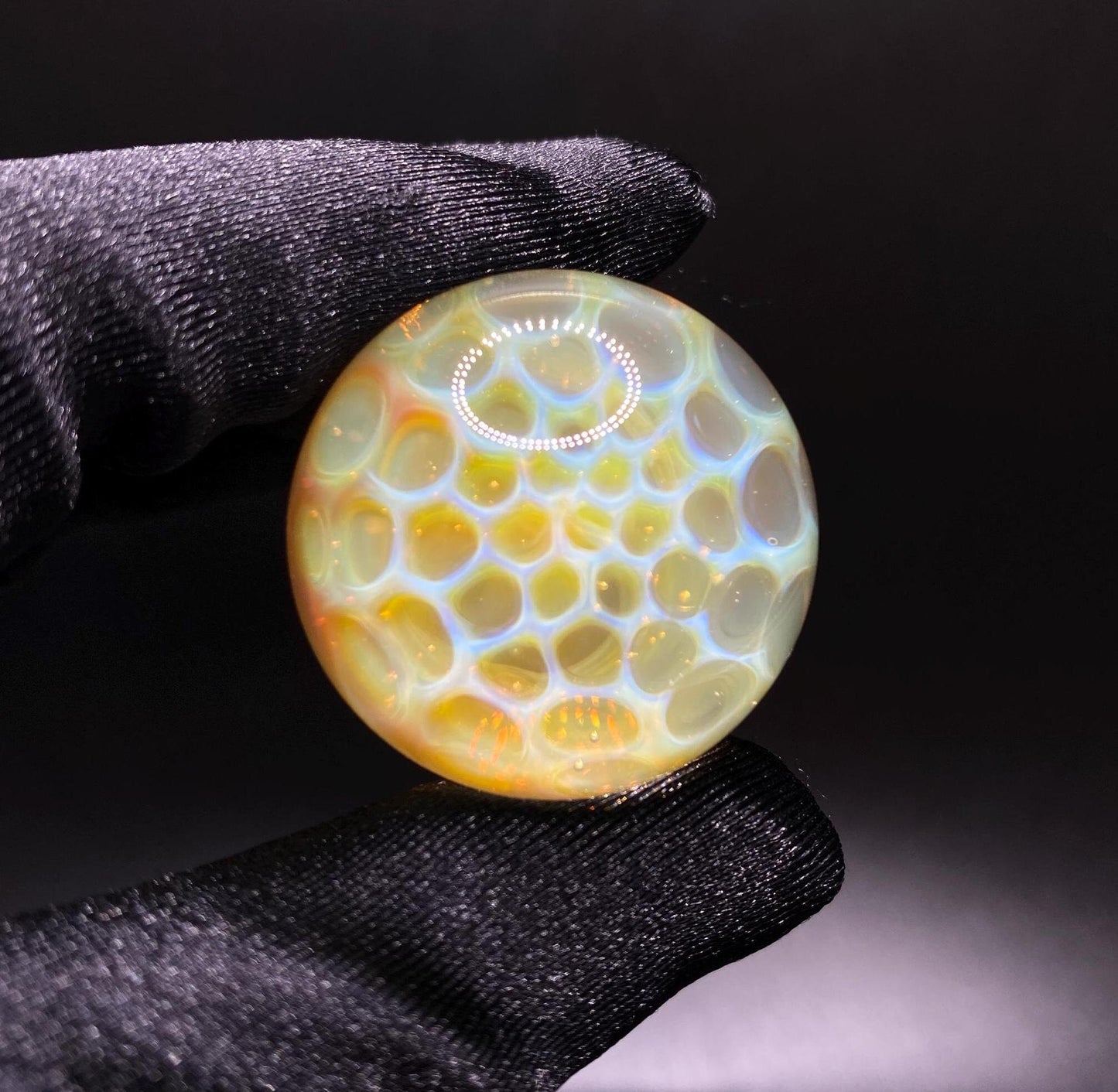 1.26 Inch Handcrafted Borosilicate Glass Marble with Silver Fume - Heady Glass Art Marble - Includes Wooden Display Stand