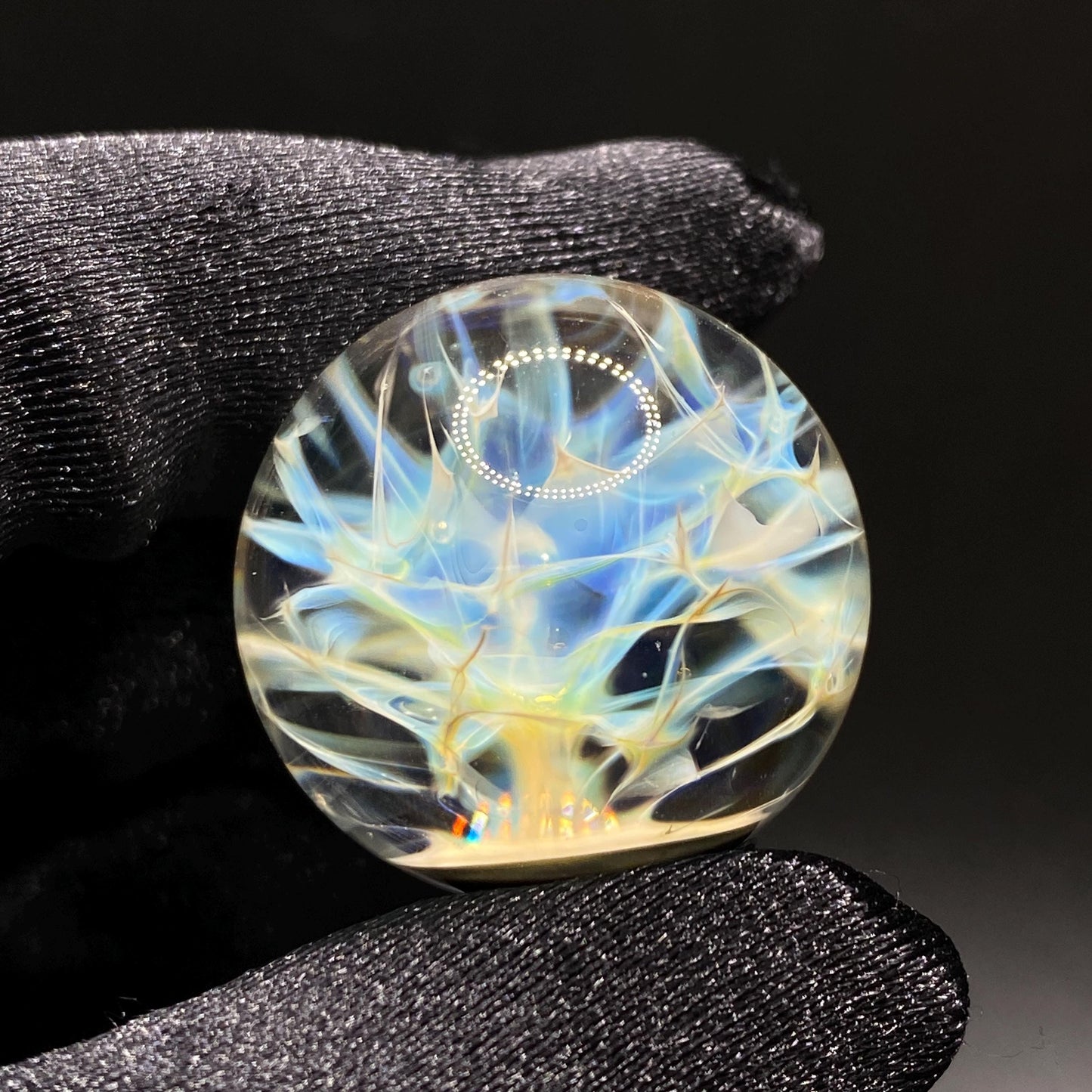 1.00 Inch Handmade Glass Marble || Silver Chaos Fume Technique with Electrum Backing