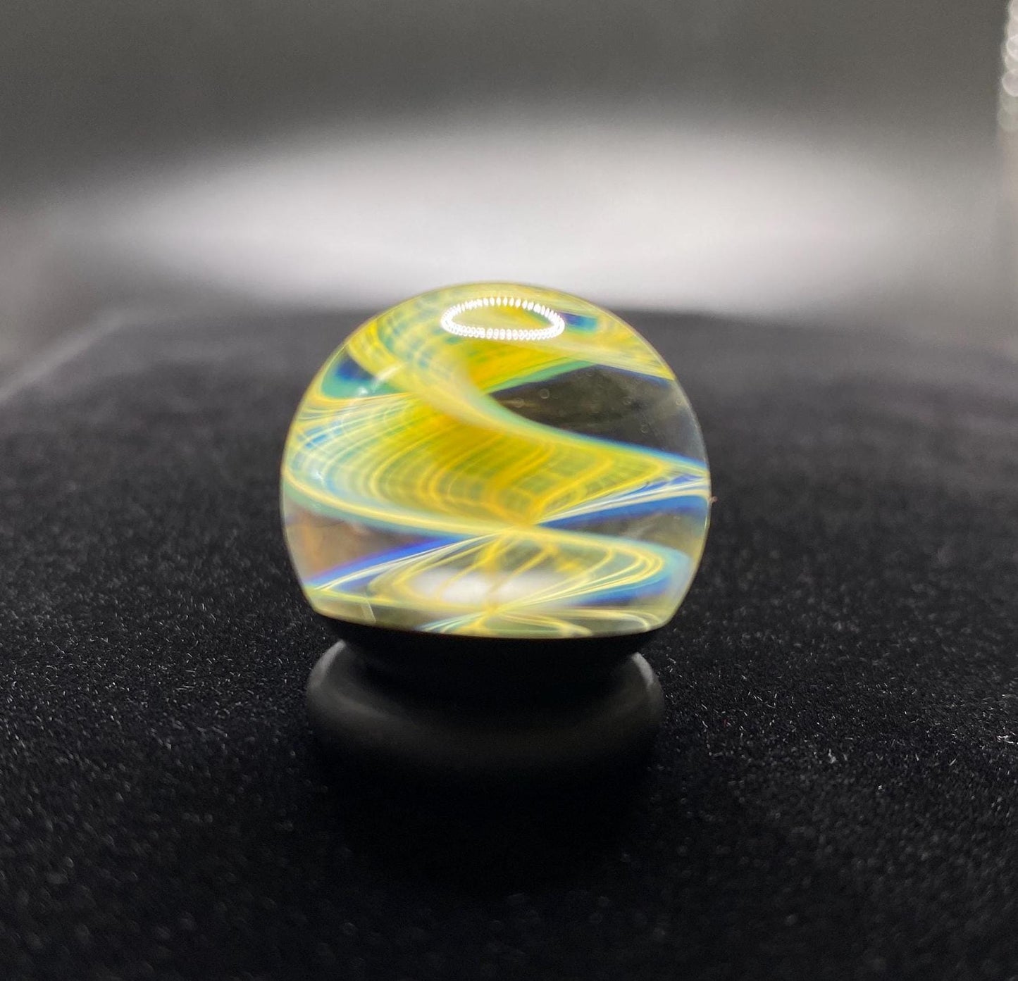 Silver Fumed Spiral Handmade Glass Marble with Electrum Backing .91 Inch