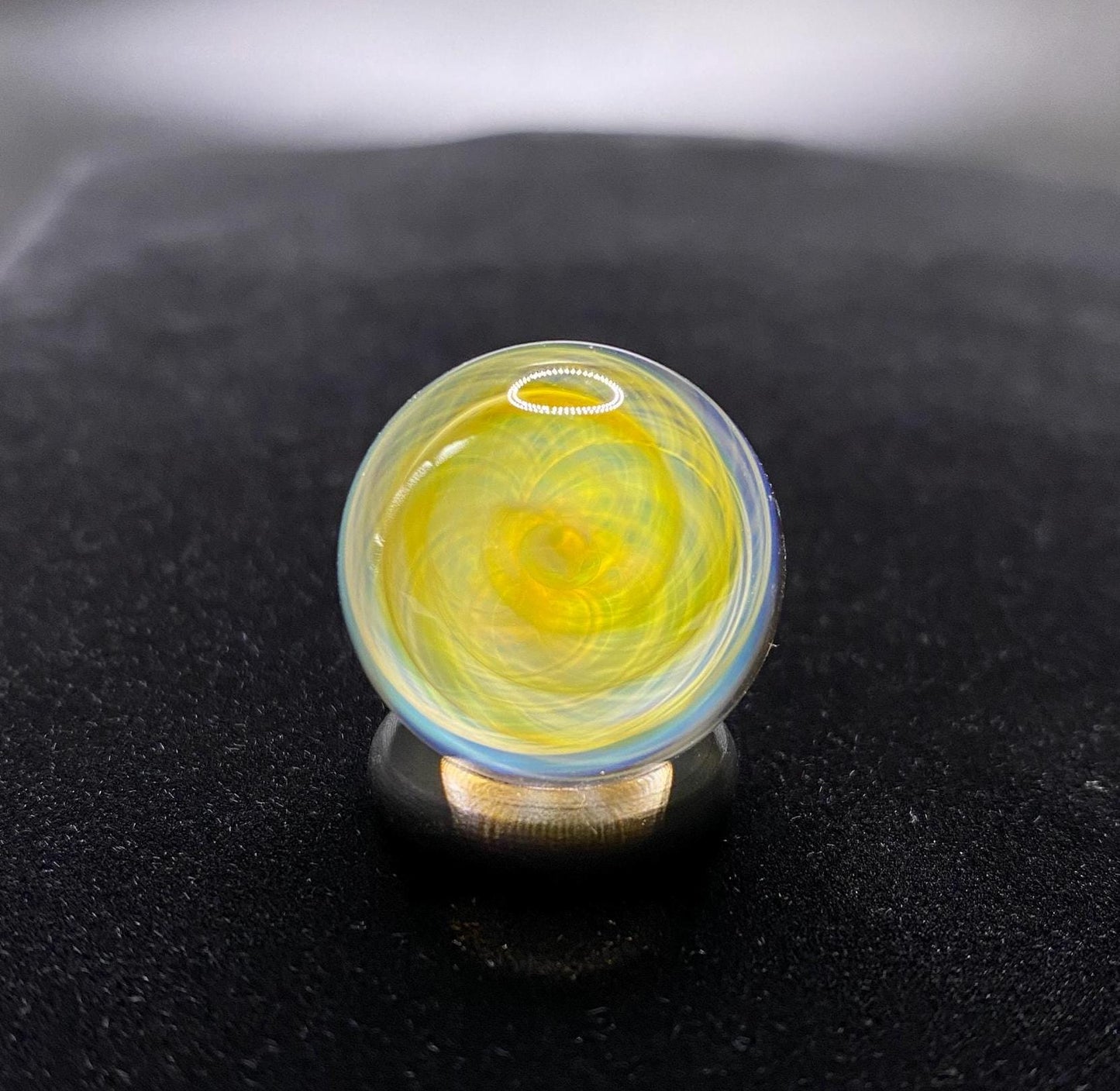 Silver Fumed Spiral Handmade Glass Marble with Electrum Backing .91 Inch