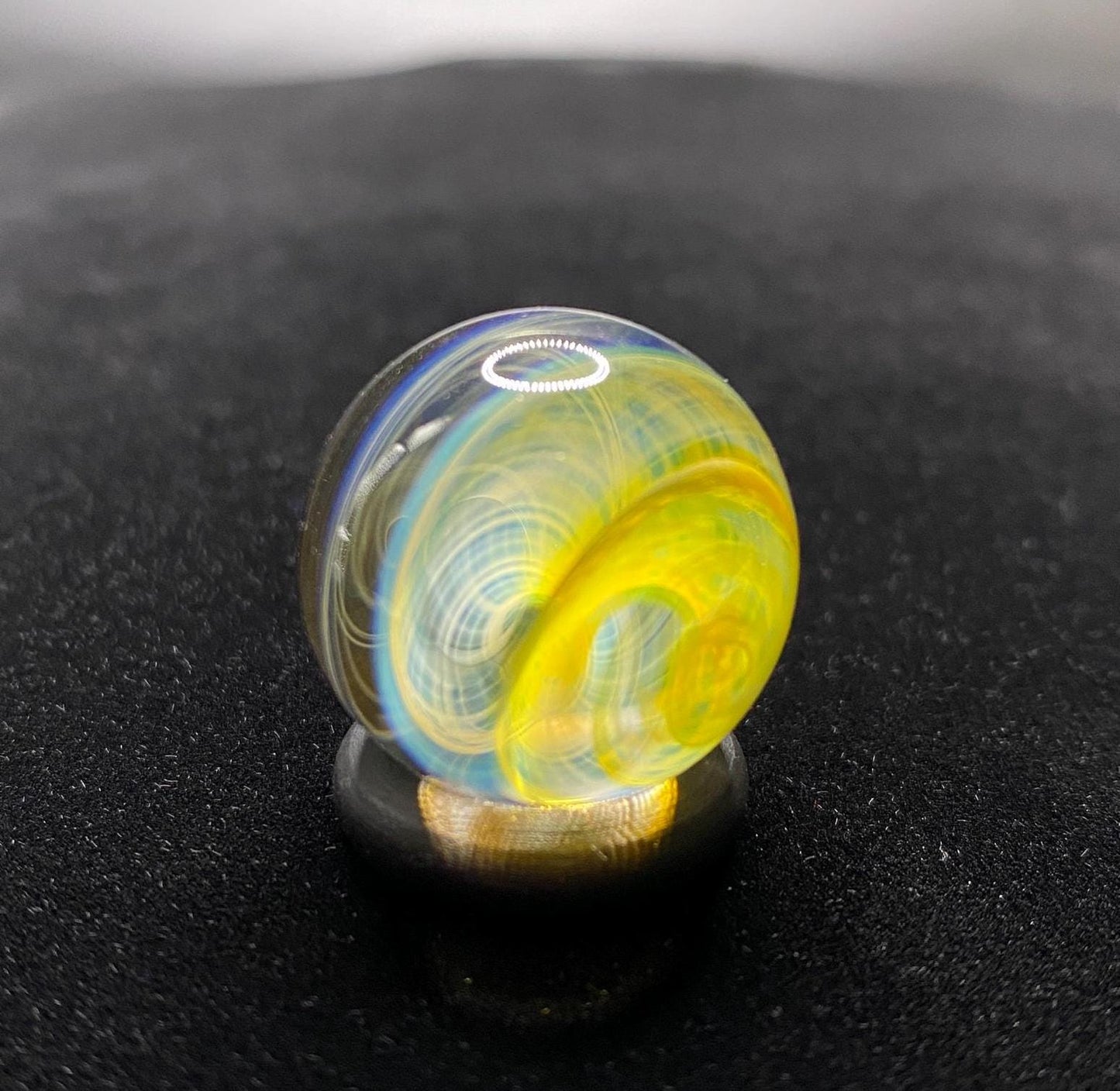 Silver Fumed Spiral Handmade Glass Marble with Electrum Backing .91 Inch