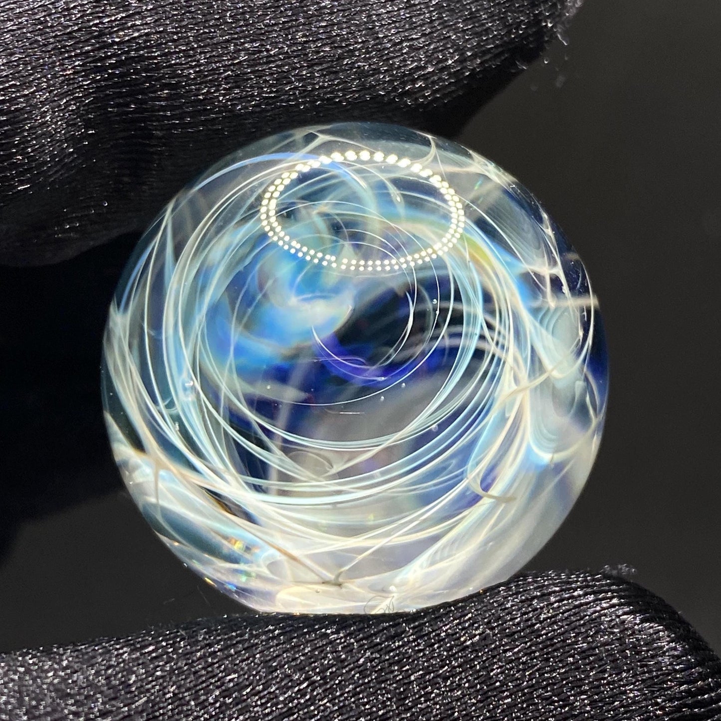 Silver Chaos Fume Blue Glass Marble 1.08 Inch Handcrafted || Includes Free Wood Display Stand