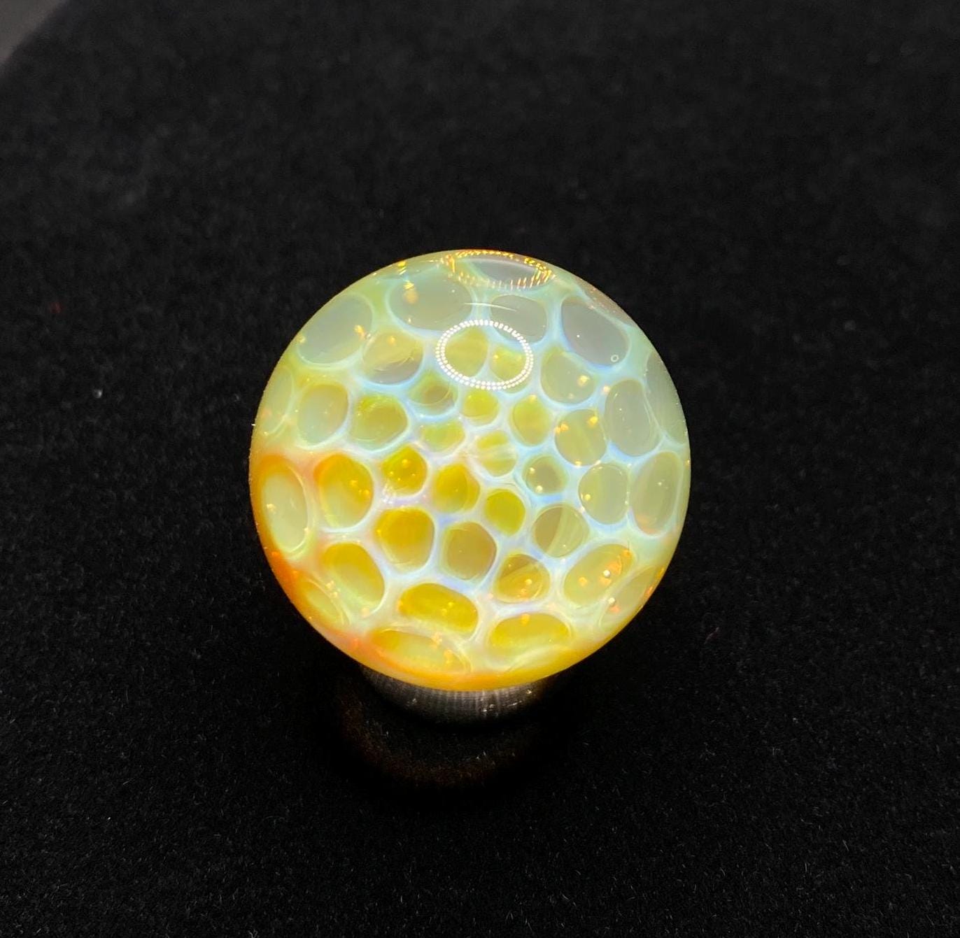 1.26 Inch Handcrafted Borosilicate Glass Marble with Silver Fume - Heady Glass Art Marble - Includes Wooden Display Stand