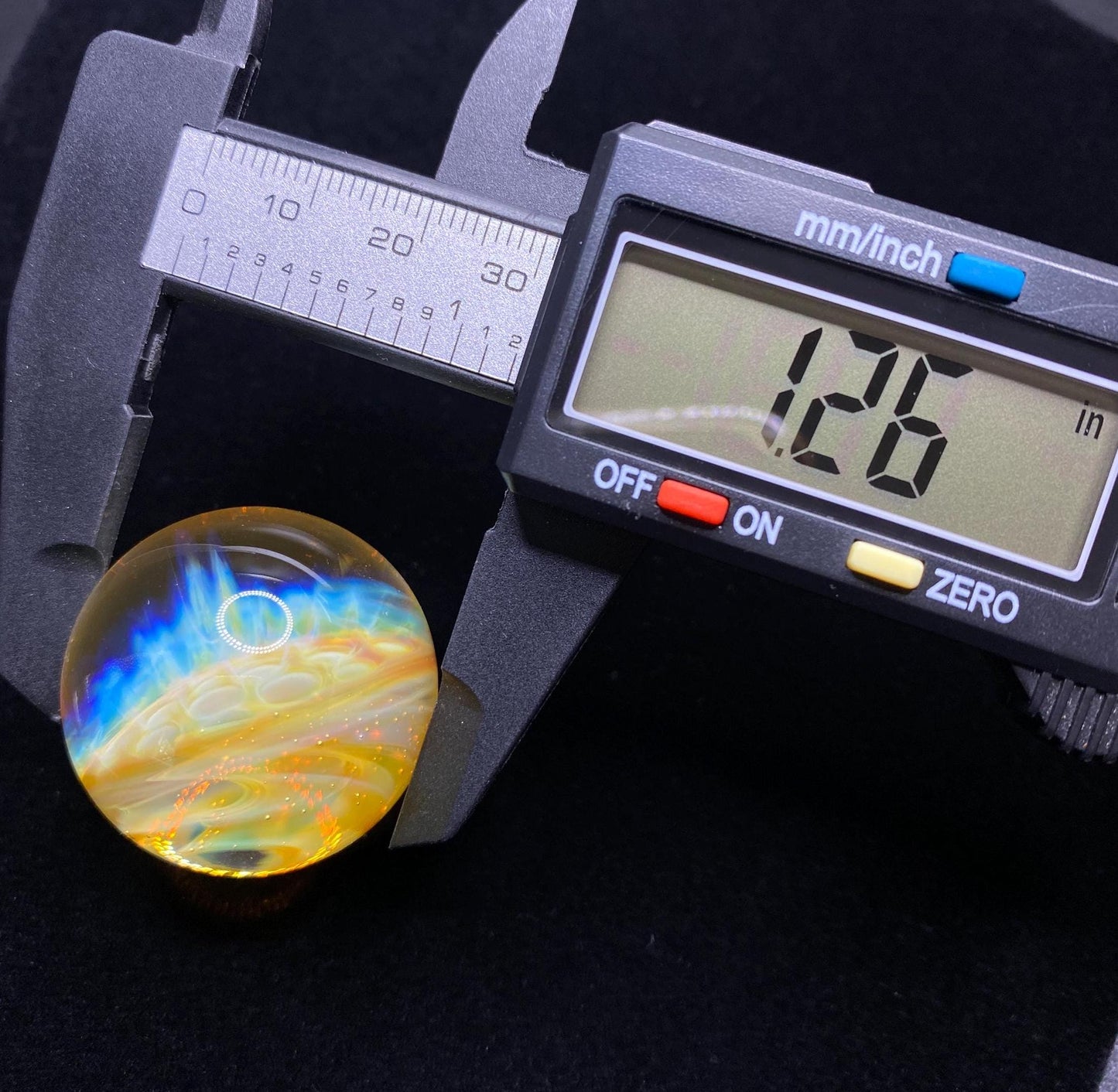 1.26 Inch Handcrafted Borosilicate Glass Marble with Silver Fume - Heady Glass Art Marble - Includes Wooden Display Stand