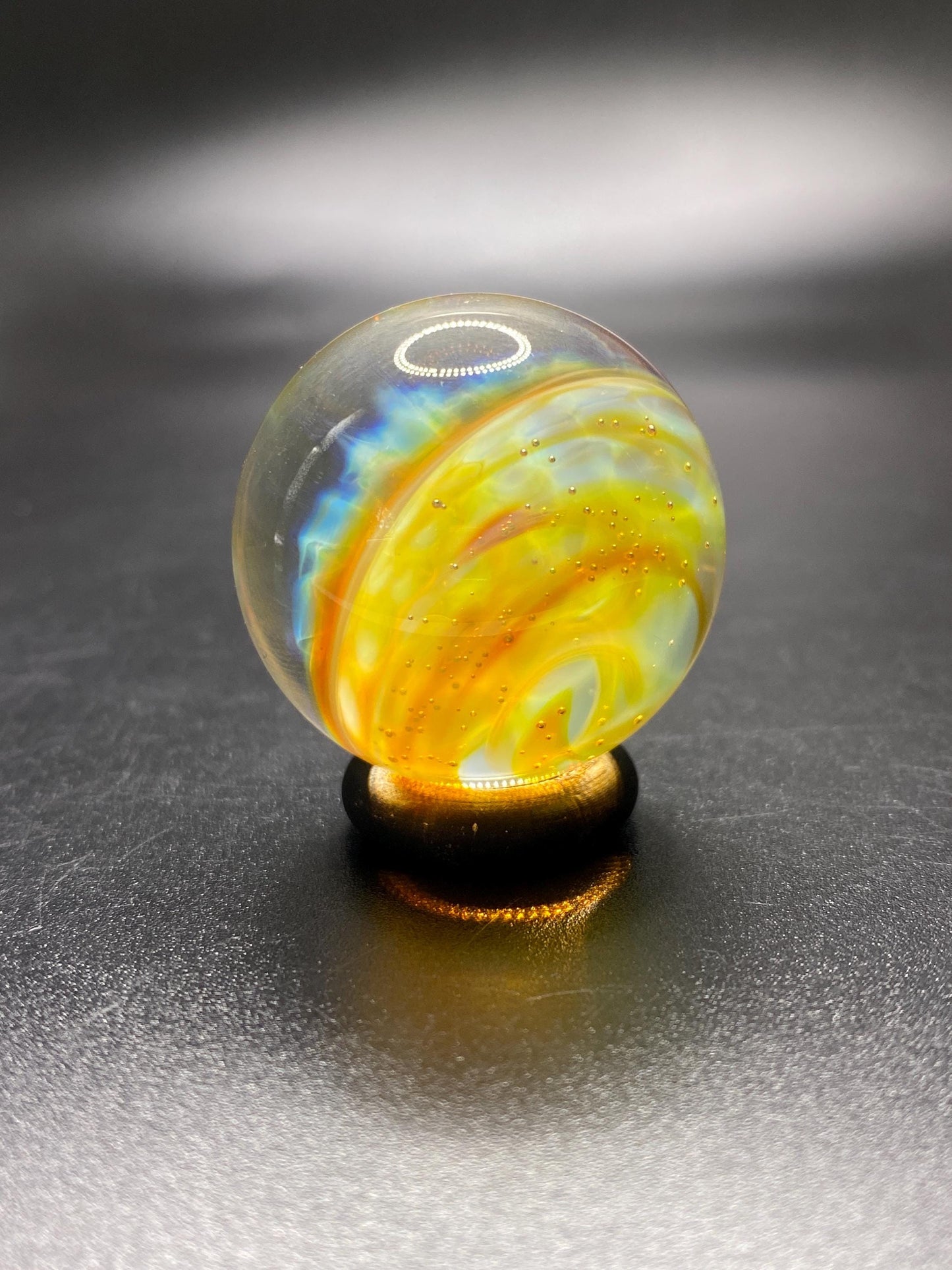 1.26 Inch Handcrafted Borosilicate Glass Marble with Silver Fume - Heady Glass Art Marble - Includes Wooden Display Stand