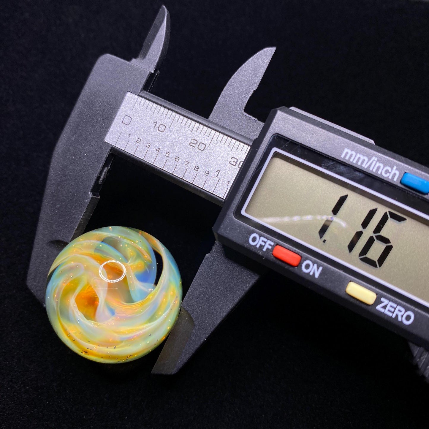 1.16 Inch Handcrafted Borosilicate Glass Marble with Silver Fume Spiral - Heady Glass Art Marble - Includes Wooden Display Stand