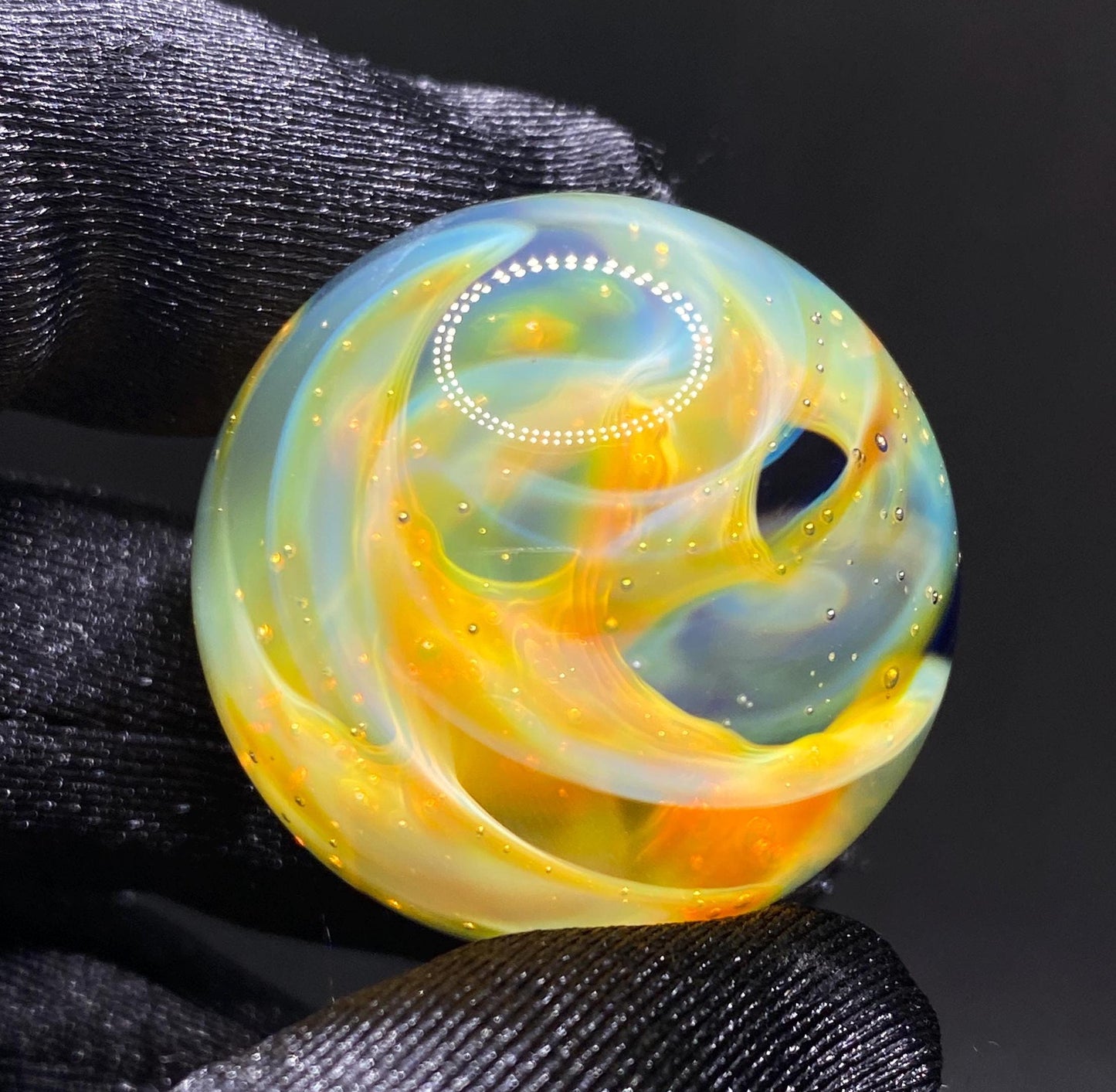 1.16 Inch Handcrafted Borosilicate Glass Marble with Silver Fume Spiral - Heady Glass Art Marble - Includes Wooden Display Stand