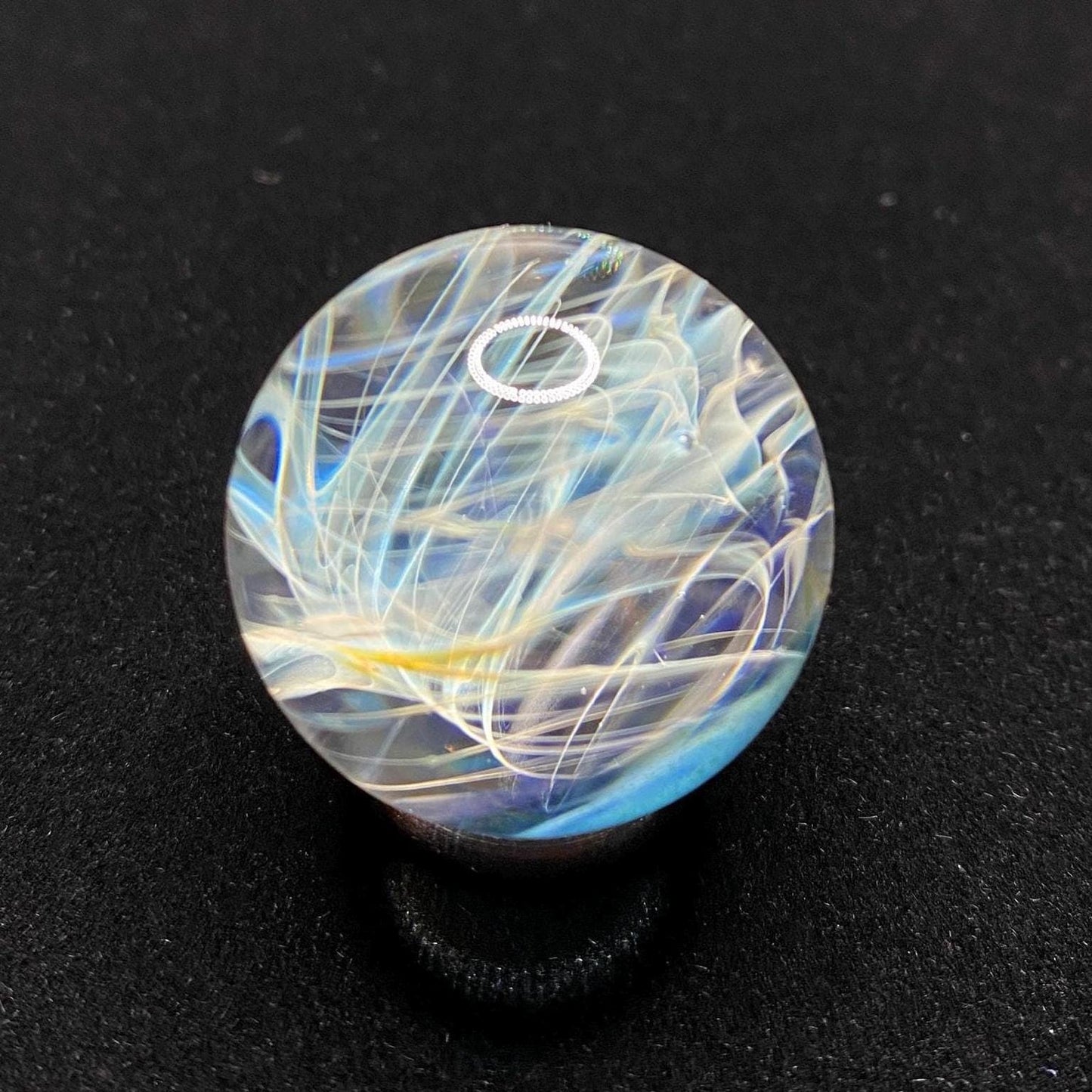 Silver Chaos Fume Blue Glass Marble 1.08 Inch Handcrafted || Includes Free Wood Display Stand