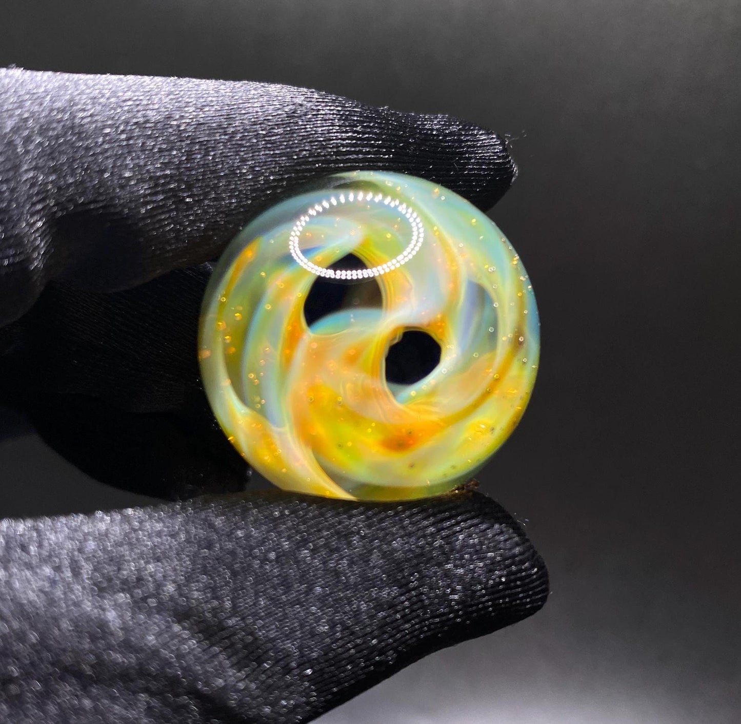 1.16 Inch Handcrafted Borosilicate Glass Marble with Silver Fume Spiral - Heady Glass Art Marble - Includes Wooden Display Stand