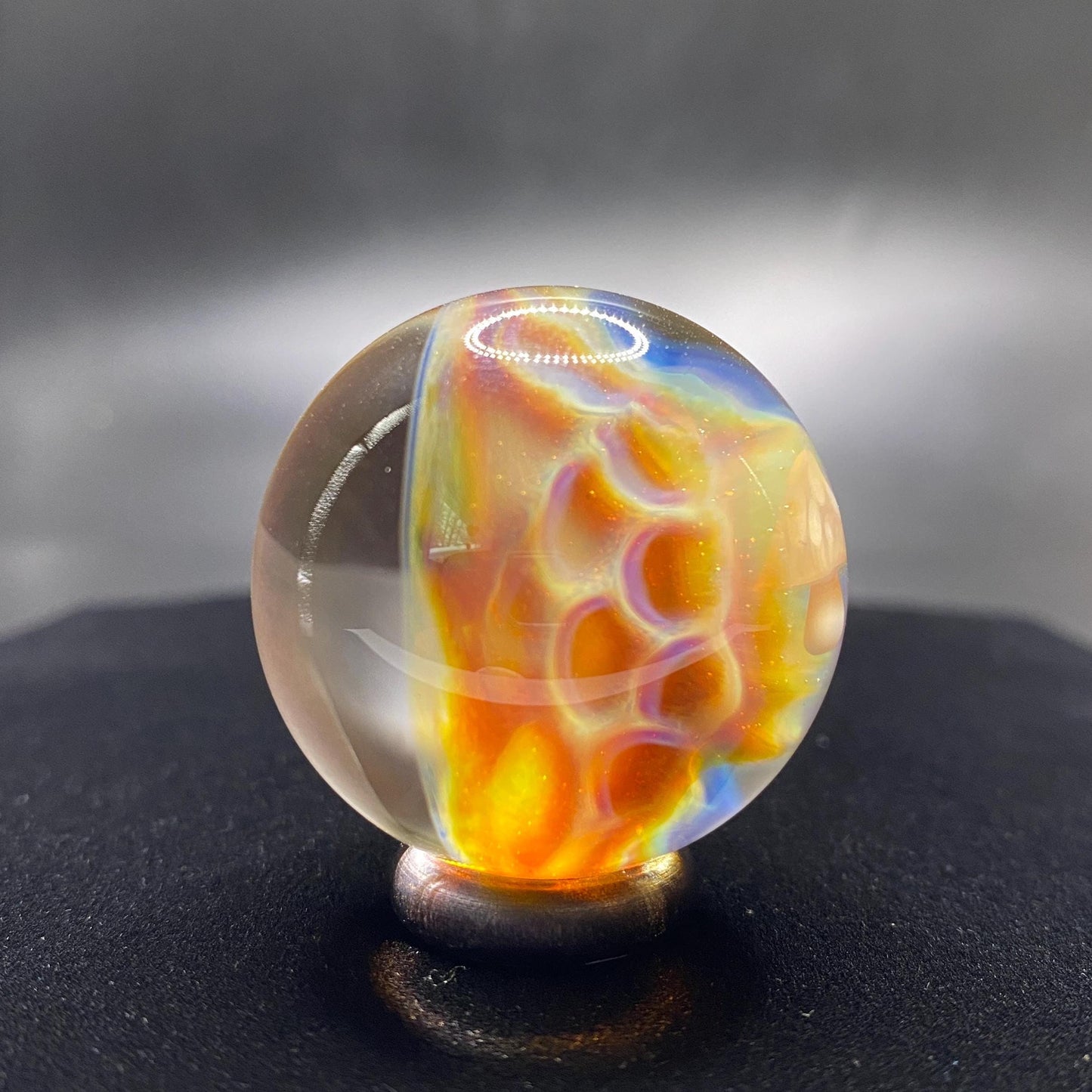 Handmade Glass Mushroom Marble - 1.43 Inches - Heady Glass for Collectors - Includes Free Wood Display