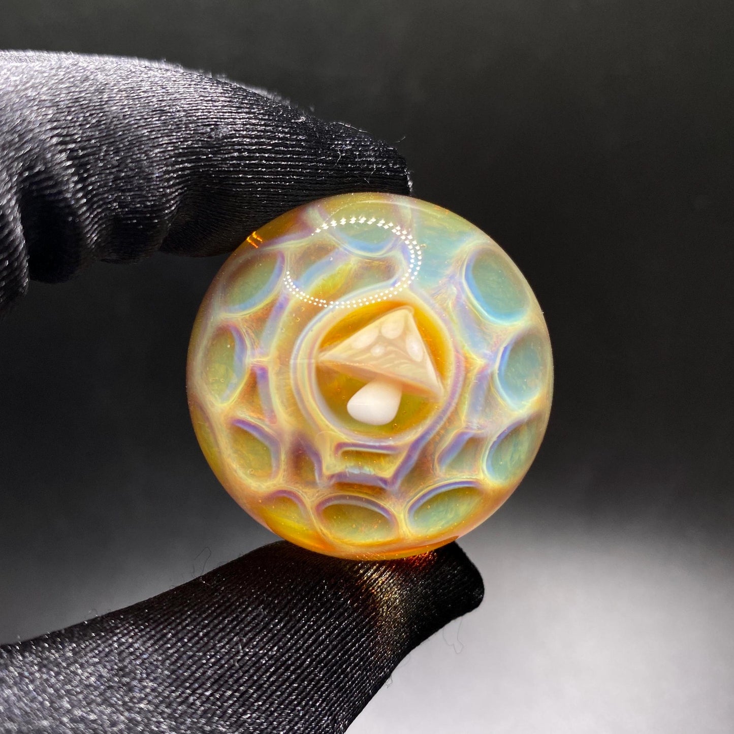 Handmade Glass Mushroom Marble - 1.43 Inches - Heady Glass for Collectors - Includes Free Wood Display