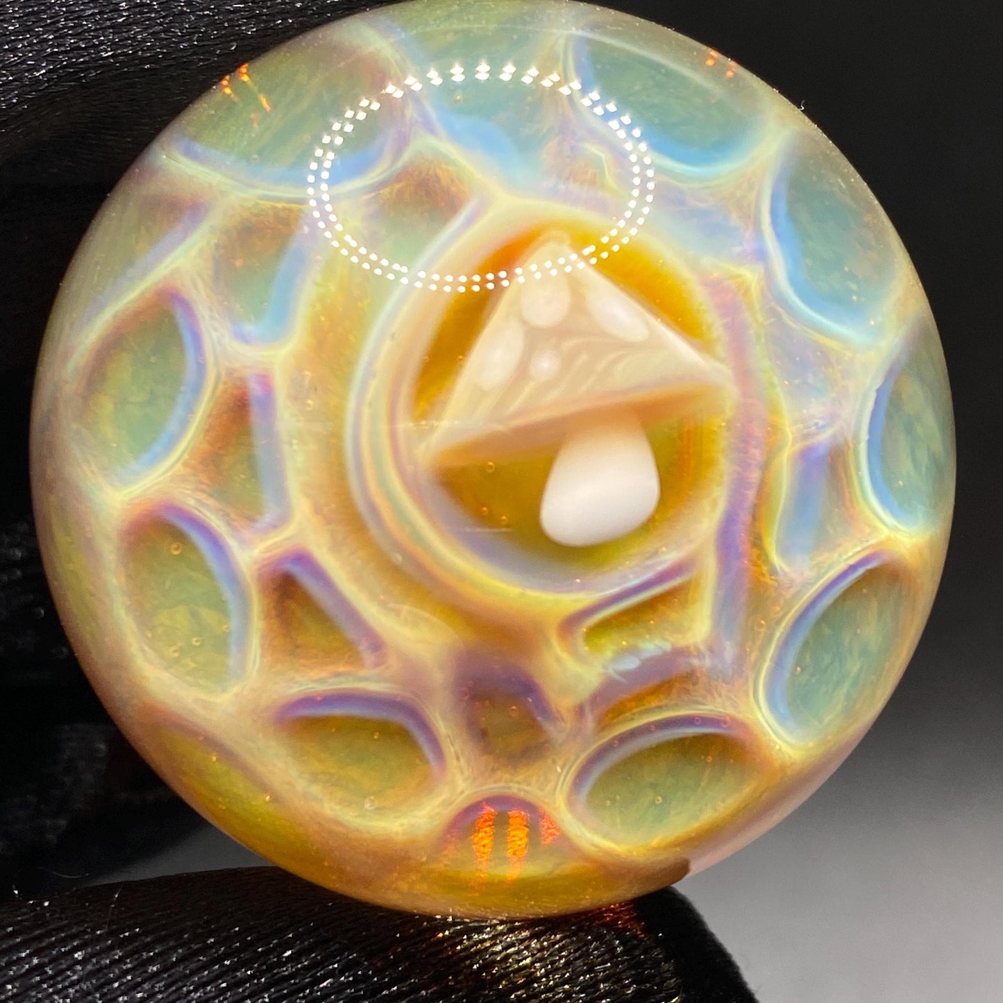 Handmade Glass Mushroom Marble - 1.43 Inches - Heady Glass for Collectors - Includes Free Wood Display