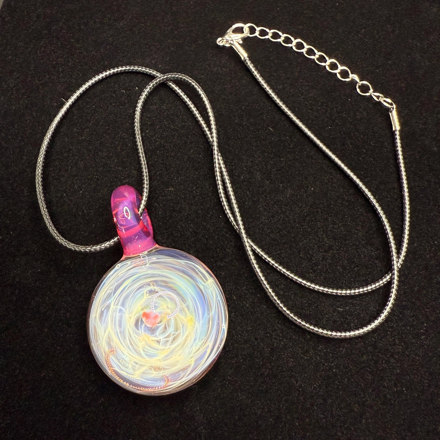 Pink Opal Glass Pendant | Silver Fume Swirl Necklace | Hand Blown Heady Glass Jewelry | Durable Artisan Pendant