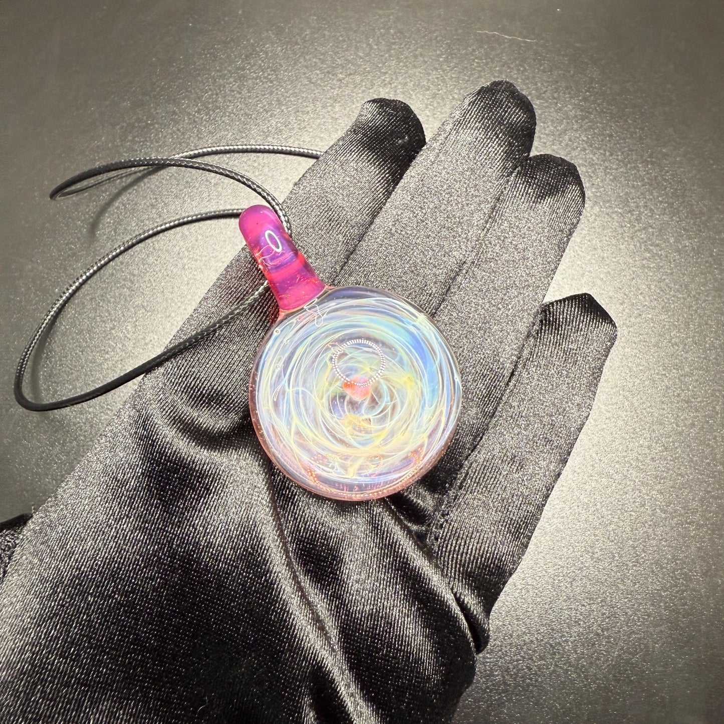 Pink Opal Glass Pendant | Silver Fume Swirl Necklace | Hand Blown Heady Glass Jewelry | Durable Artisan Pendant