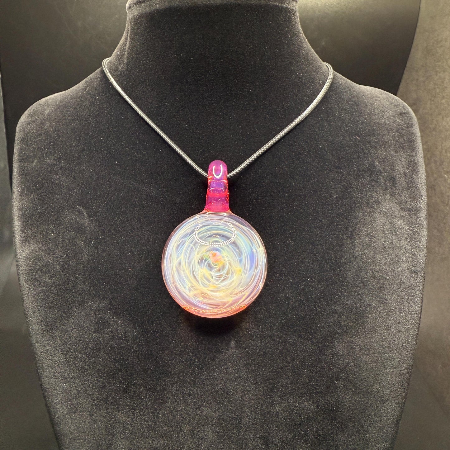 Pink Opal Glass Pendant | Silver Fume Swirl Necklace | Hand Blown Heady Glass Jewelry | Durable Artisan Pendant