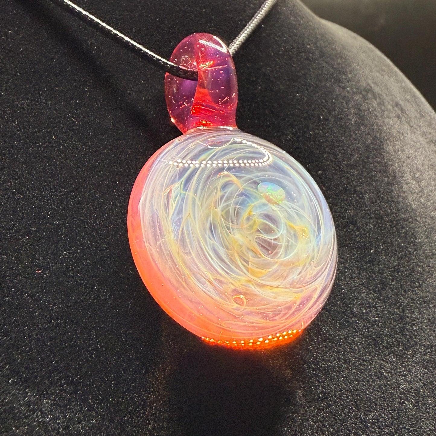 Pink Opal Glass Pendant | Silver Fume Swirl Necklace | Hand Blown Heady Glass Jewelry | Durable Artisan Pendant