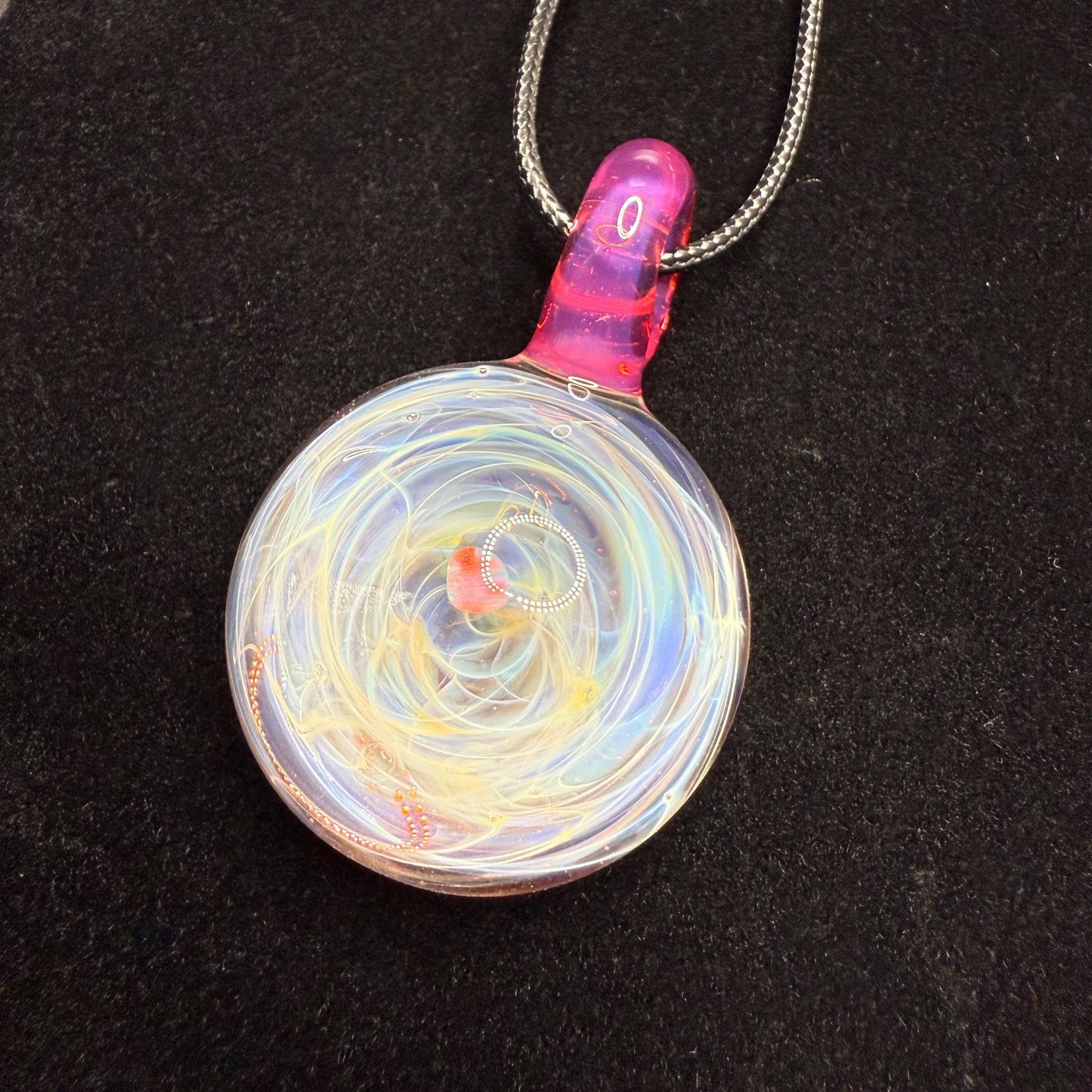 Pink Opal Glass Pendant | Silver Fume Swirl Necklace | Hand Blown Heady Glass Jewelry | Durable Artisan Pendant