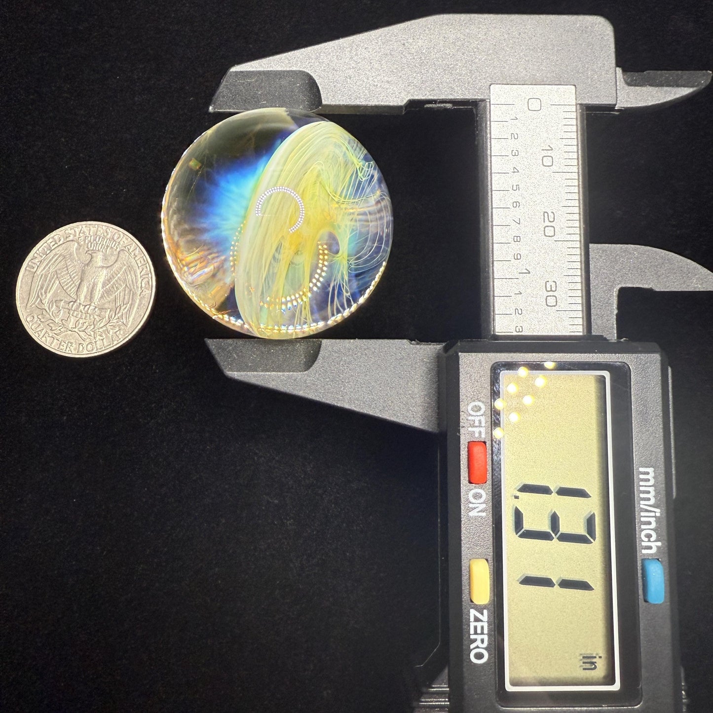 1.26 Inch Handcrafted Borosilicate Glass Marble with Silver Fume - Heady Glass Art Marble - Includes Wooden Display Stand