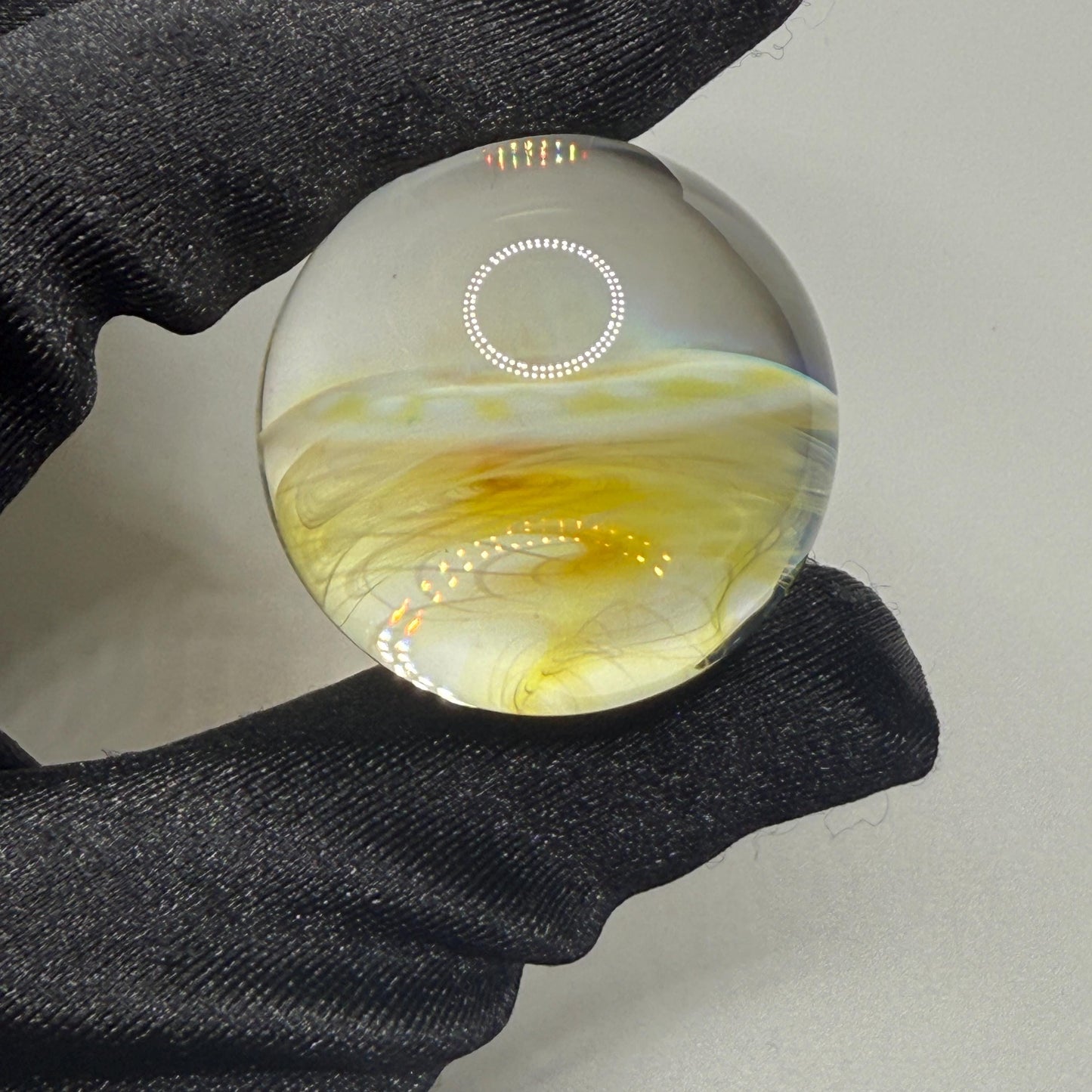1.26 Inch Handcrafted Borosilicate Glass Marble with Silver Fume - Heady Glass Art Marble - Includes Wooden Display Stand