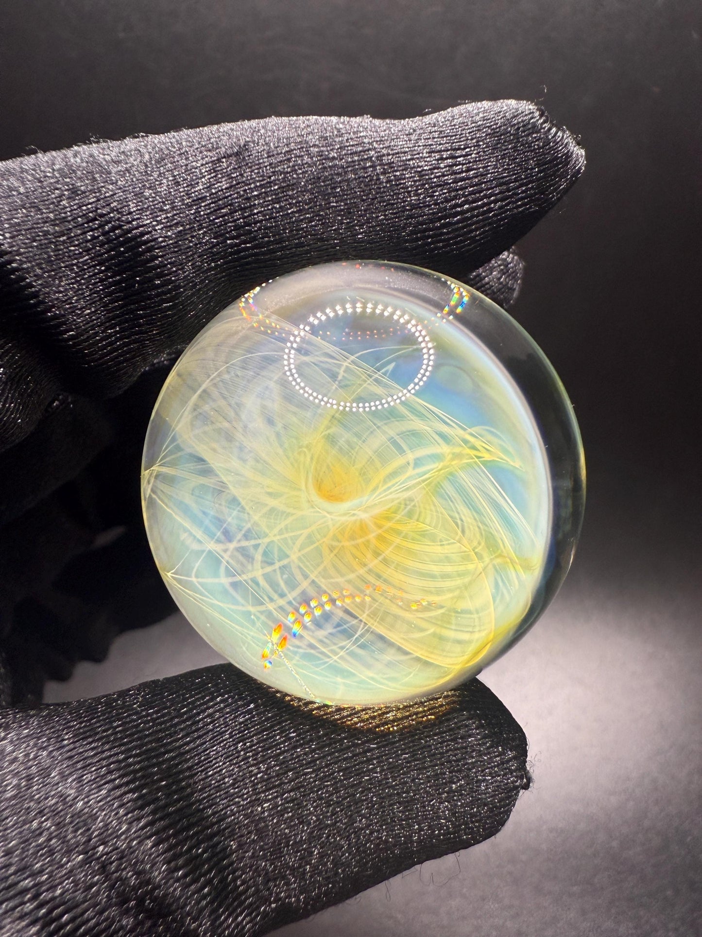 1.26 Inch Handcrafted Borosilicate Glass Marble with Silver Fume - Heady Glass Art Marble - Includes Wooden Display Stand