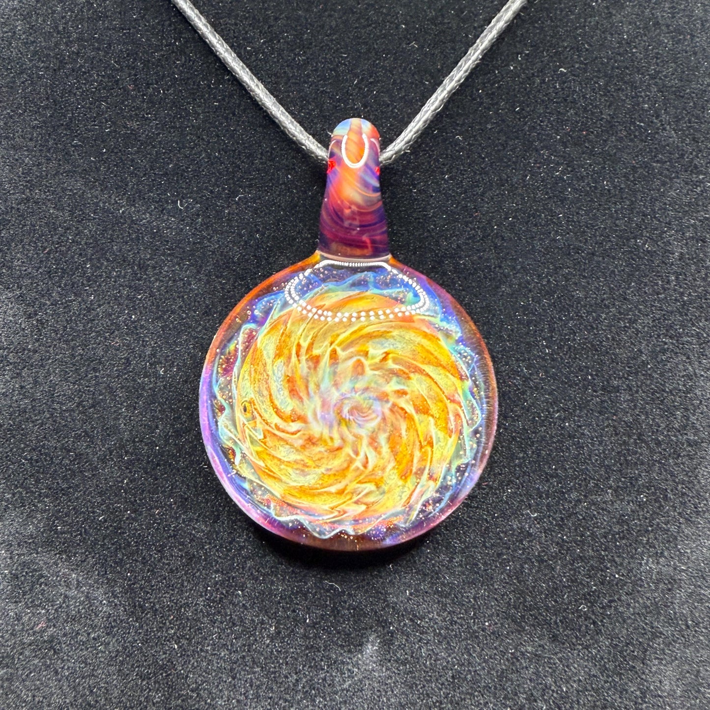 Blown Glass Pendant with Purple and Yellow Spiral and Electrum || Handmade Heady Glass Necklace