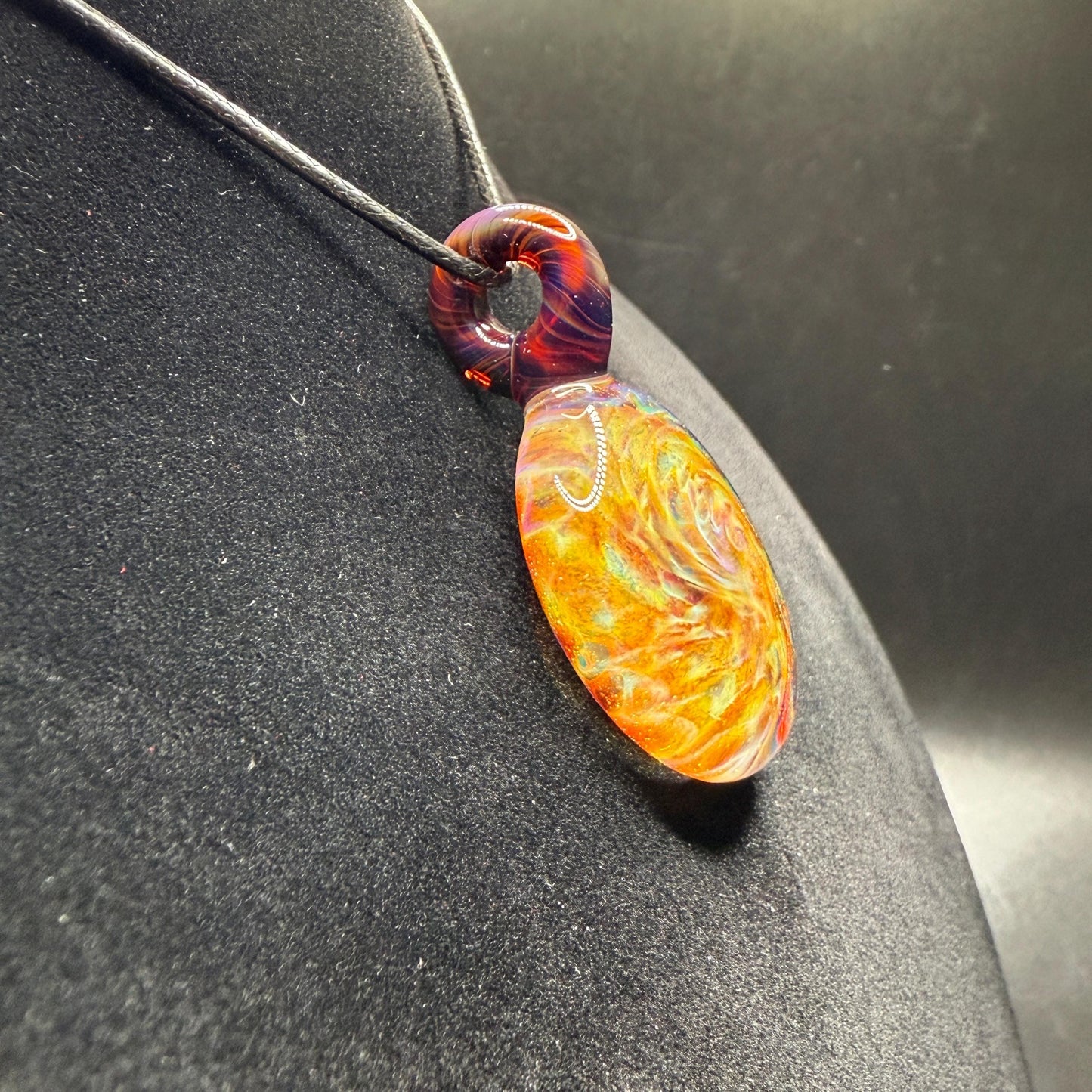 Blown Glass Pendant with Purple and Yellow Spiral and Electrum || Handmade Heady Glass Necklace