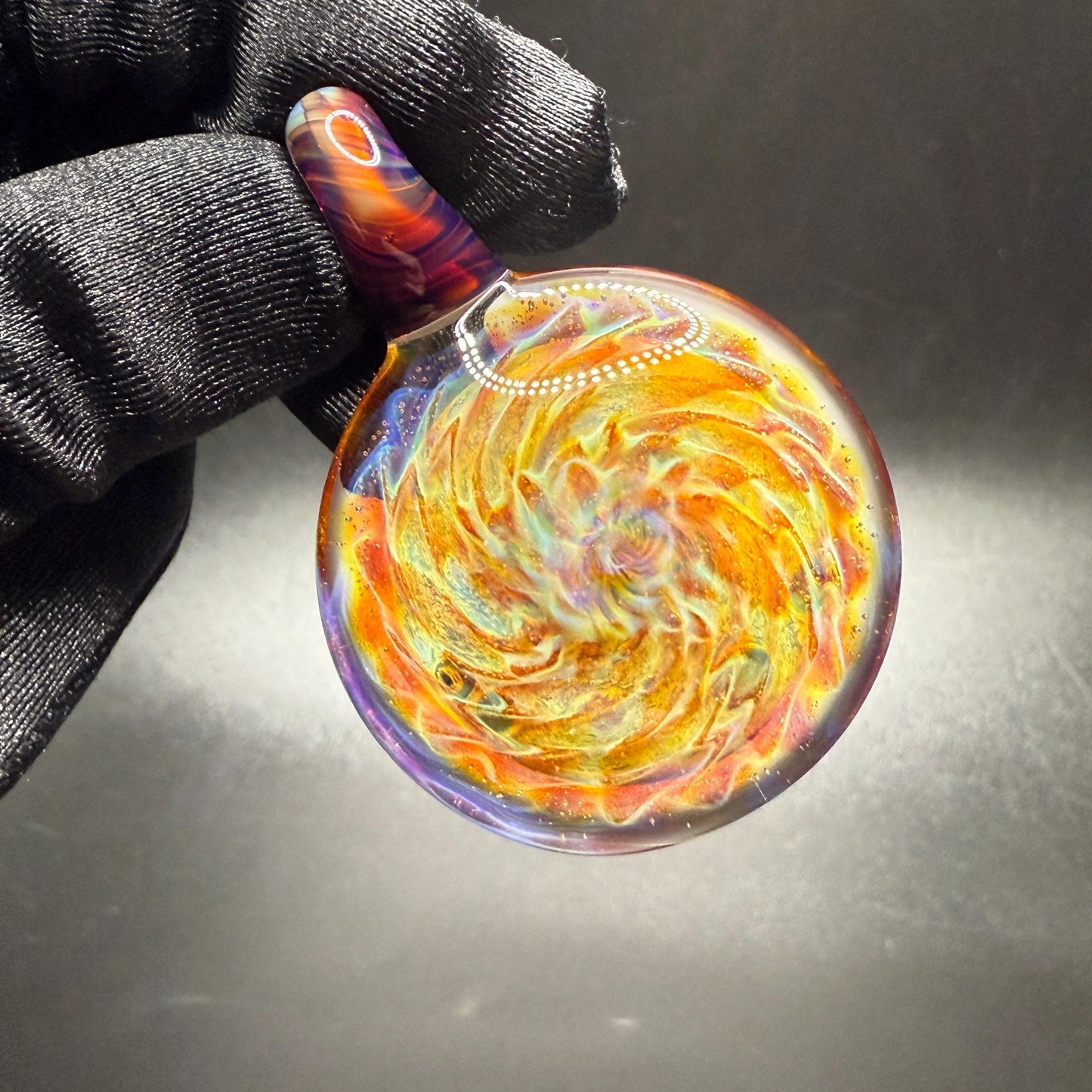 Blown Glass Pendant with Purple and Yellow Spiral and Electrum || Handmade Heady Glass Necklace